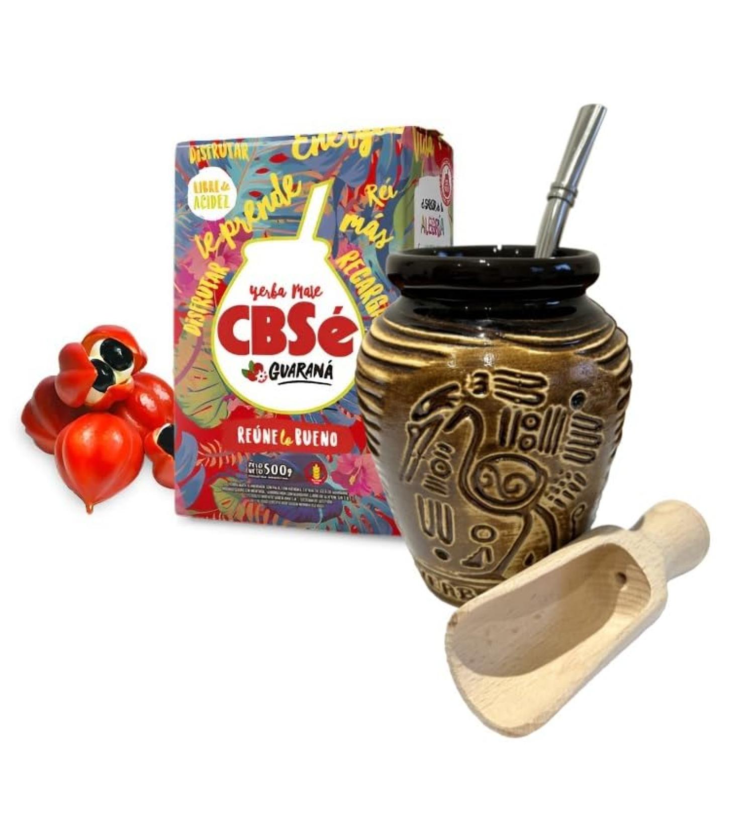 CBSe Yerba Mate Tea Set - Natural Energy Drink with Guarana | Complete CBSe Mate Tea Starter Kit | Energy Booster with Ceramic Cup Gourd and Bombilla - Buy Online on GoSupps.com