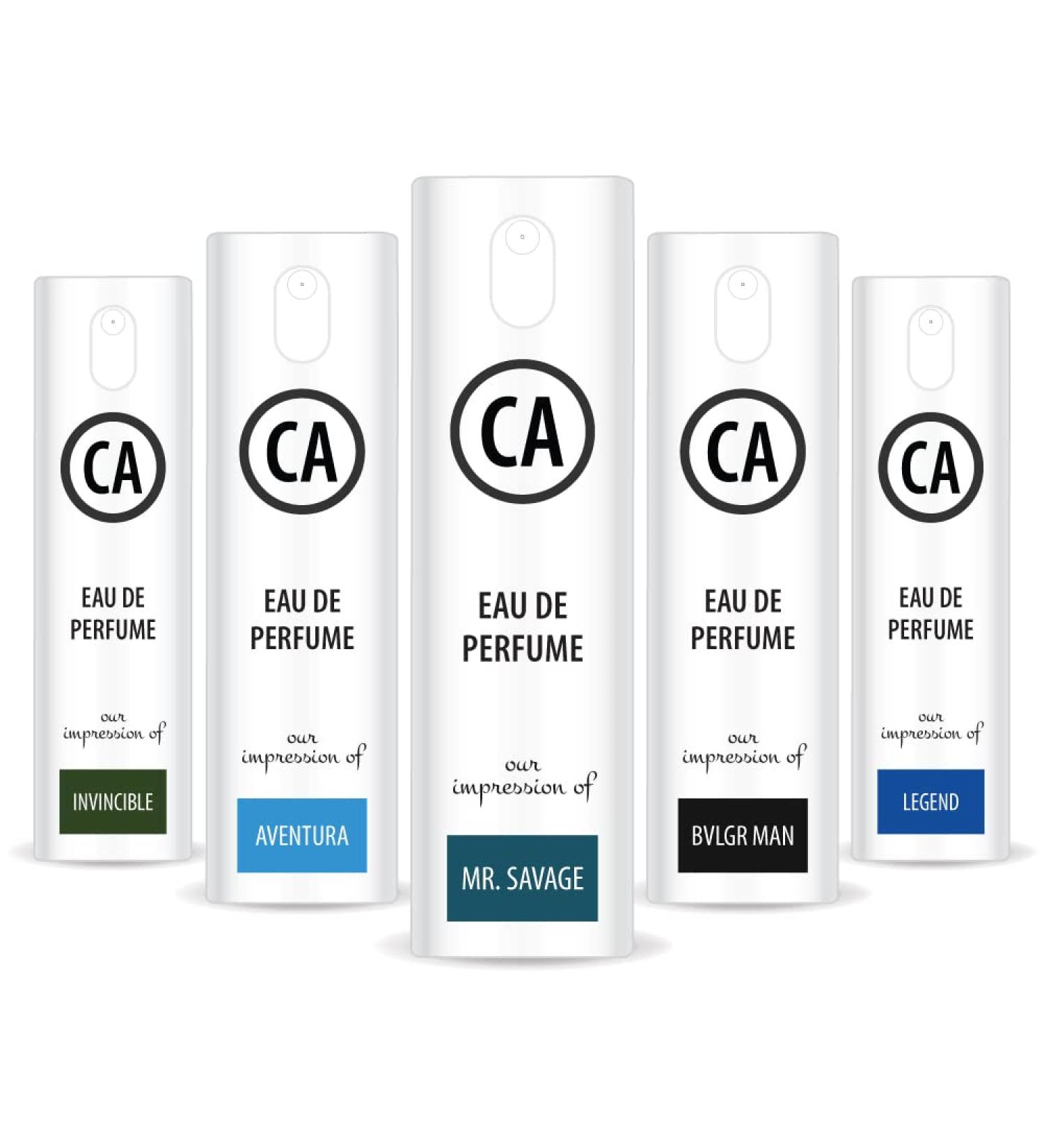 CA Perfume Most Attractive Men Set Impression of (Aventura + Mr.Savage + Bvl. Man + Invincible + Legend) Fragrance Sample Travel Size Parfum Sprayer (0.3 Fl Oz/10 ml) x5 - Buy Online on GoSupps.com