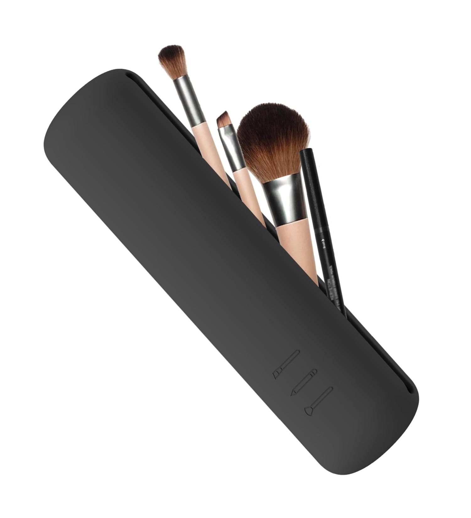FVION Travel Makeup Brush Holder - Silicone Cosmetic Bag & Organizer for Portable Makeup Brushes - Black - Buy Online on GoSupps.com