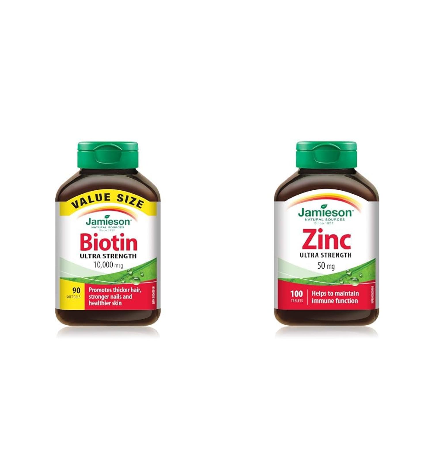 Jamieson Biotin 10 000 mcg Ultra Strength Softgels - Value Size Gluten-free 90 Count (Pack of 1) & Laboratories Zinc 50 Mg 100 Count (Pack of 1) Biotin + SUPPLEMENT 77S-6248 - Buy Online on GoSupps.com