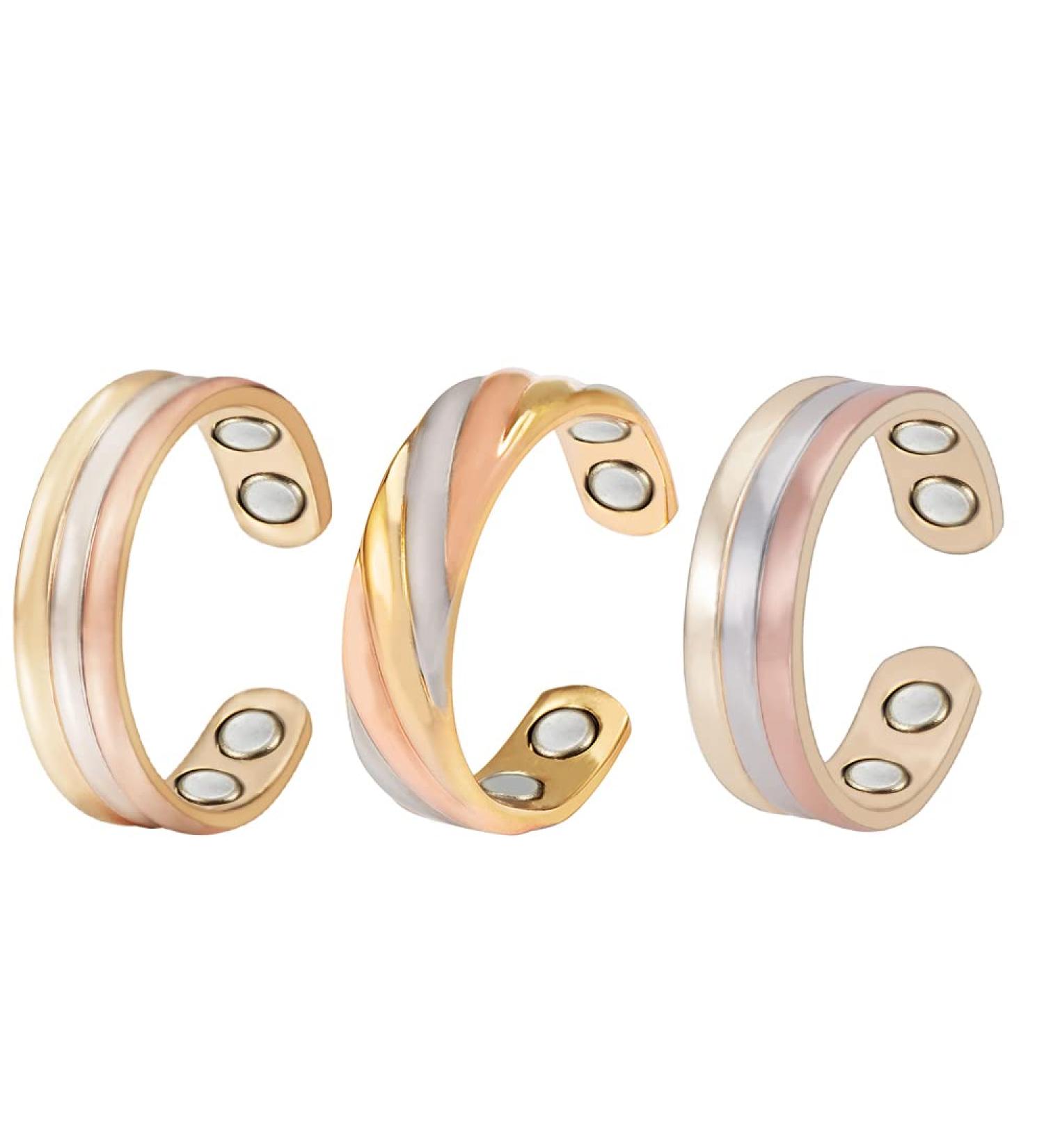 3 x Pure Copper Magnetic Ring Set - Three-Colored Women's Magnet Rings with 4 Magnets & Gift Bags - Perfect for Gifting - Buy Online on GoSupps.com