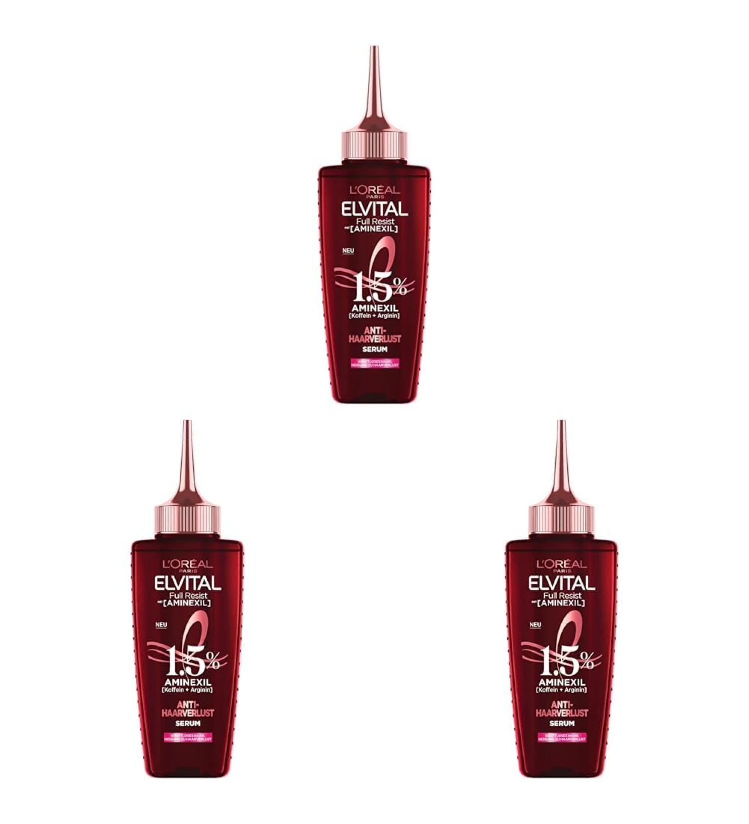 L'Or al Paris Elvital Serum | Anti-Hair Loss Treatment for Weak & Brittle Hair | 1.5% Aminexil Caffeine Arginine | 3 Pack (102 ml) - Buy Online on GoSupps.com