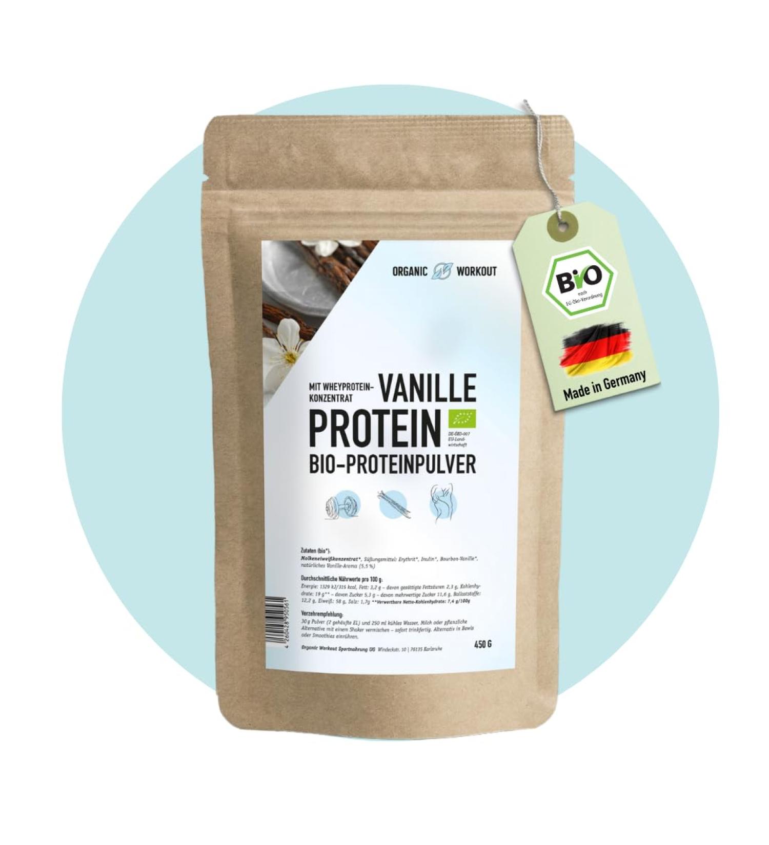Organic Workout Organic protein powder vanilla with whey protein concentrate with organic erythritol without sucralose and aspartame protein shake premium whey protein from pasture farming - Buy Online on GoSupps.com