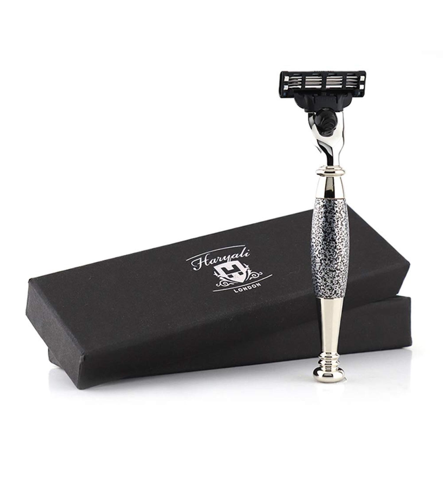Haryali London Handmade Razor - 3 Blades Antique Silver Handle | Perfect for Beard & Mustache Care for Men & Women - International Shipping - Buy Online on GoSupps.com
