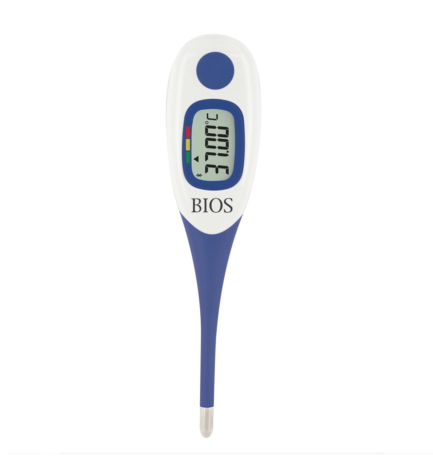 BIOS Diagnostics Digital Thermometer with Bluetooth High Accuracy to 1/100th of a Decimal Fever Alarm Flexible Tip Stores Last Measurement Fever Indicator Chart MediLink App Tracking Temperature