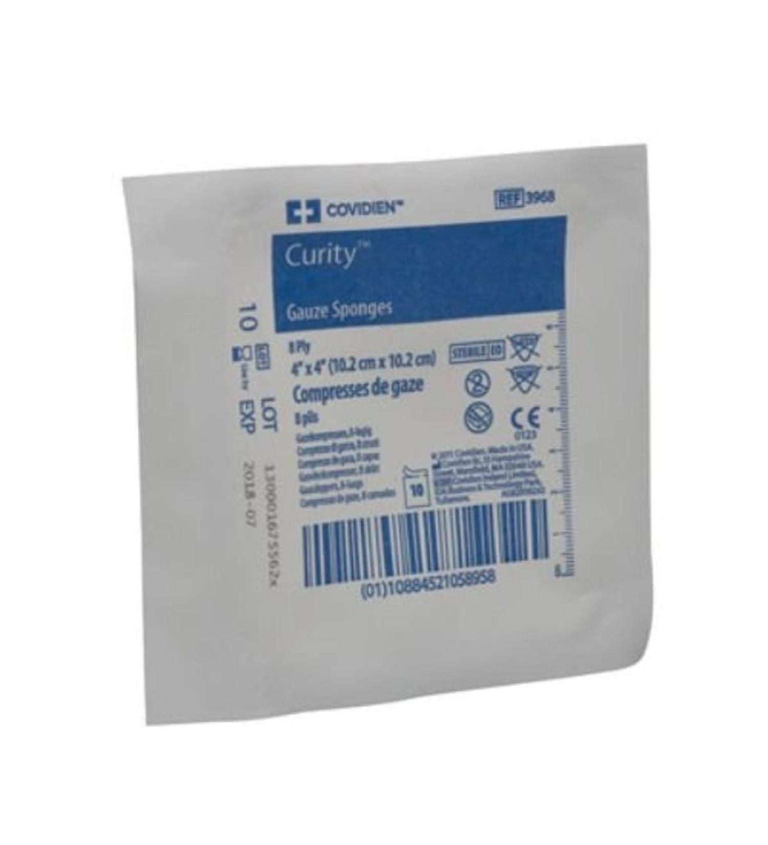 Covidien 3968 Curity Gauze Sponges 8-Ply 4" x 4" Size (Pack of 100)