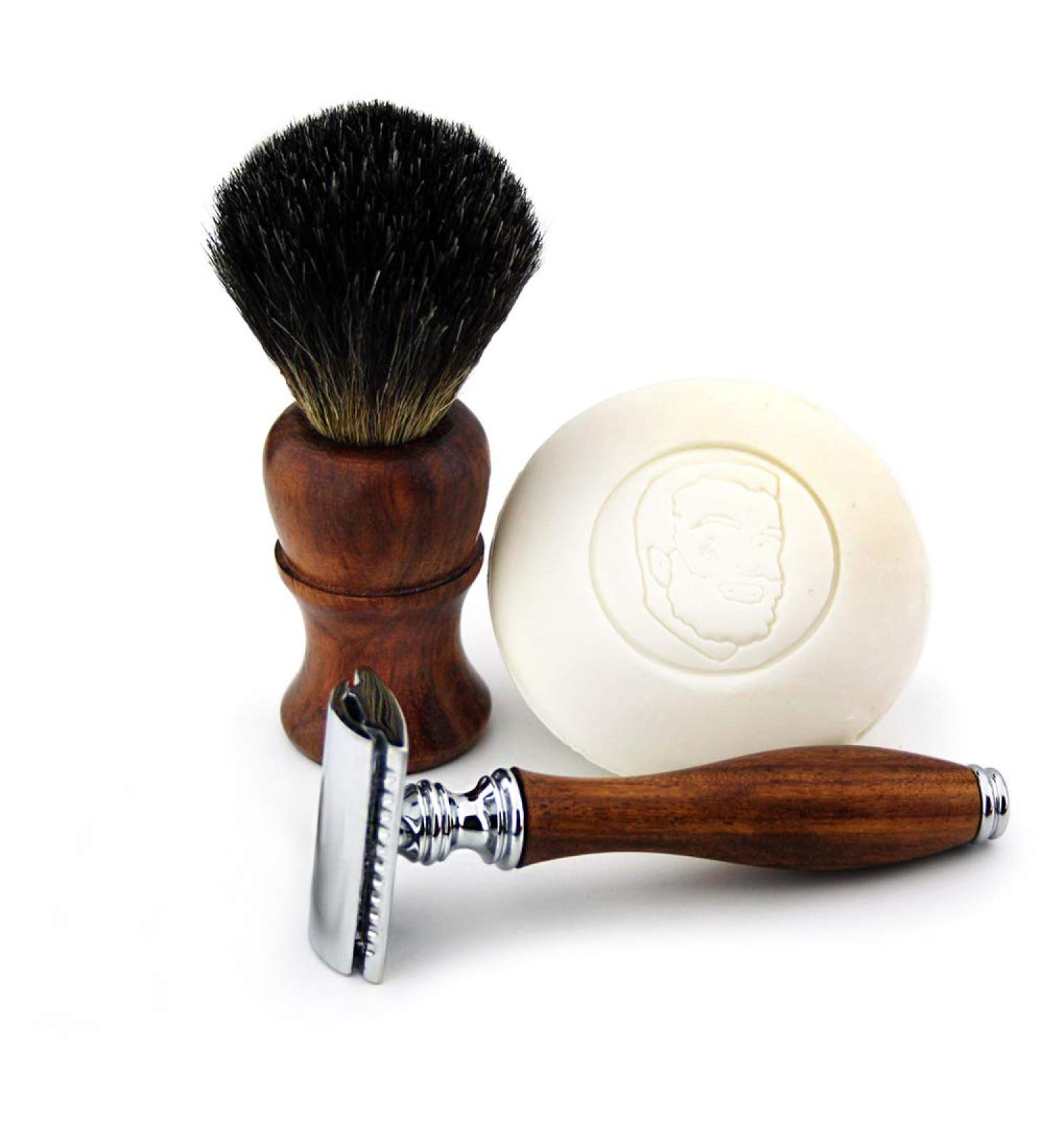 Haryali London 3-Piece Wooden Shaving Set | Double-Edged Safety Razor Pure Badger Hair Brush & Soap for Smooth Shaving Shop Internationally! - Buy Online on GoSupps.com