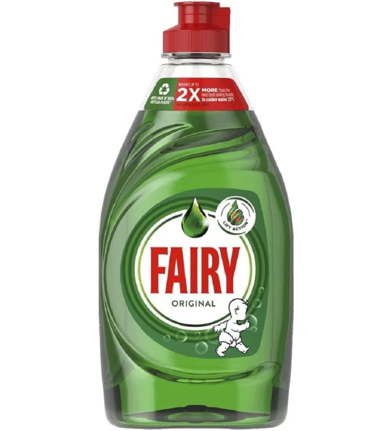 Fairy Original Washing Up Liquid Green with LiftAction. No Soaking No Grease No Fuss & Gentle On Your Skin 383 ML - Buy Online on GoSupps.com