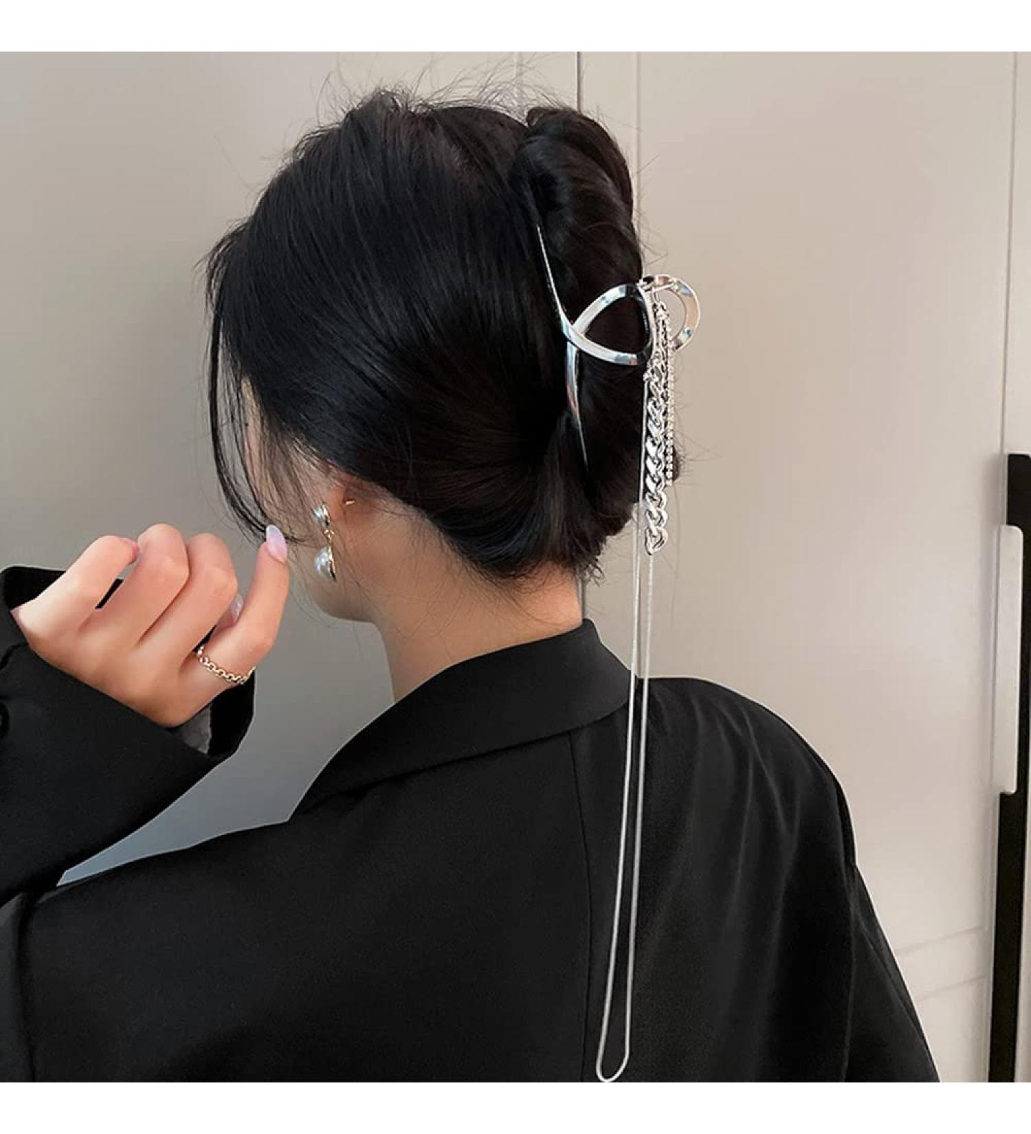 Jumwrit Geometric Silver Tassel Hair Claw Clips - Non-slip Hair Accessories for Styling Thin or Thick Hair | Fashion Hair Clamps for Women & Girls - Buy Online on GoSupps.com