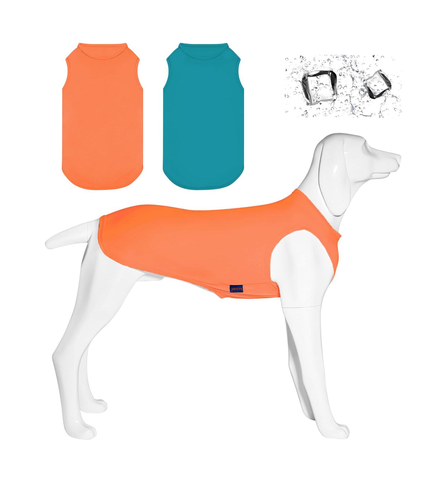 Kickred 2 Pack Dog Cooling Shirts - Ultra-Light Breathable Ice Vests for Medium Dogs | Instant Cooling Pet Clothes in Peacock Blue & Orange Red - Buy Online on GoSupps.com