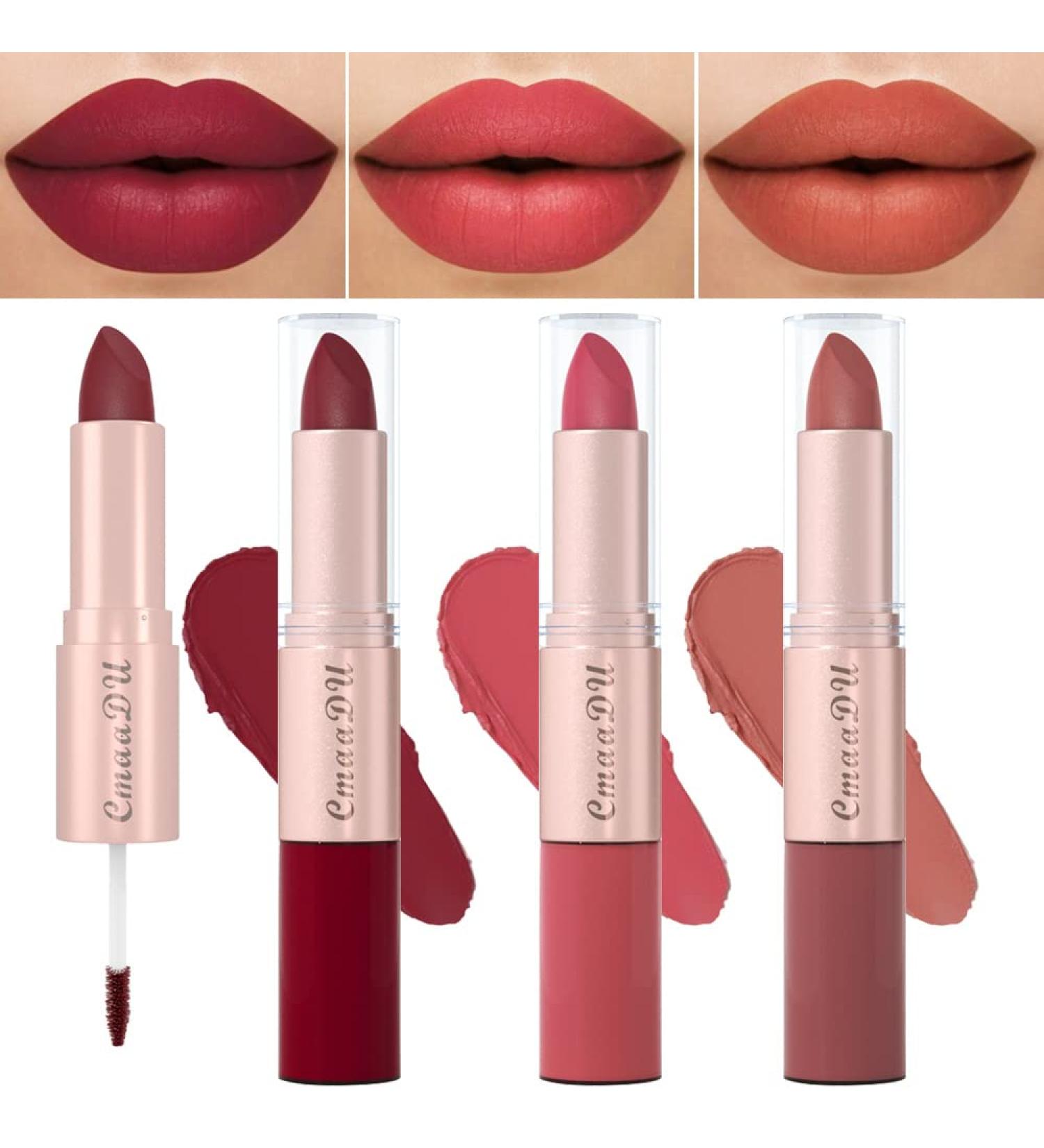3Pcs Wine Red Mauve Nude Pink Matte Lipstick Set for Women - Long Lasting & Vegan Formula - Waterproof & Smudge Proof - Buy Online on GoSupps.com