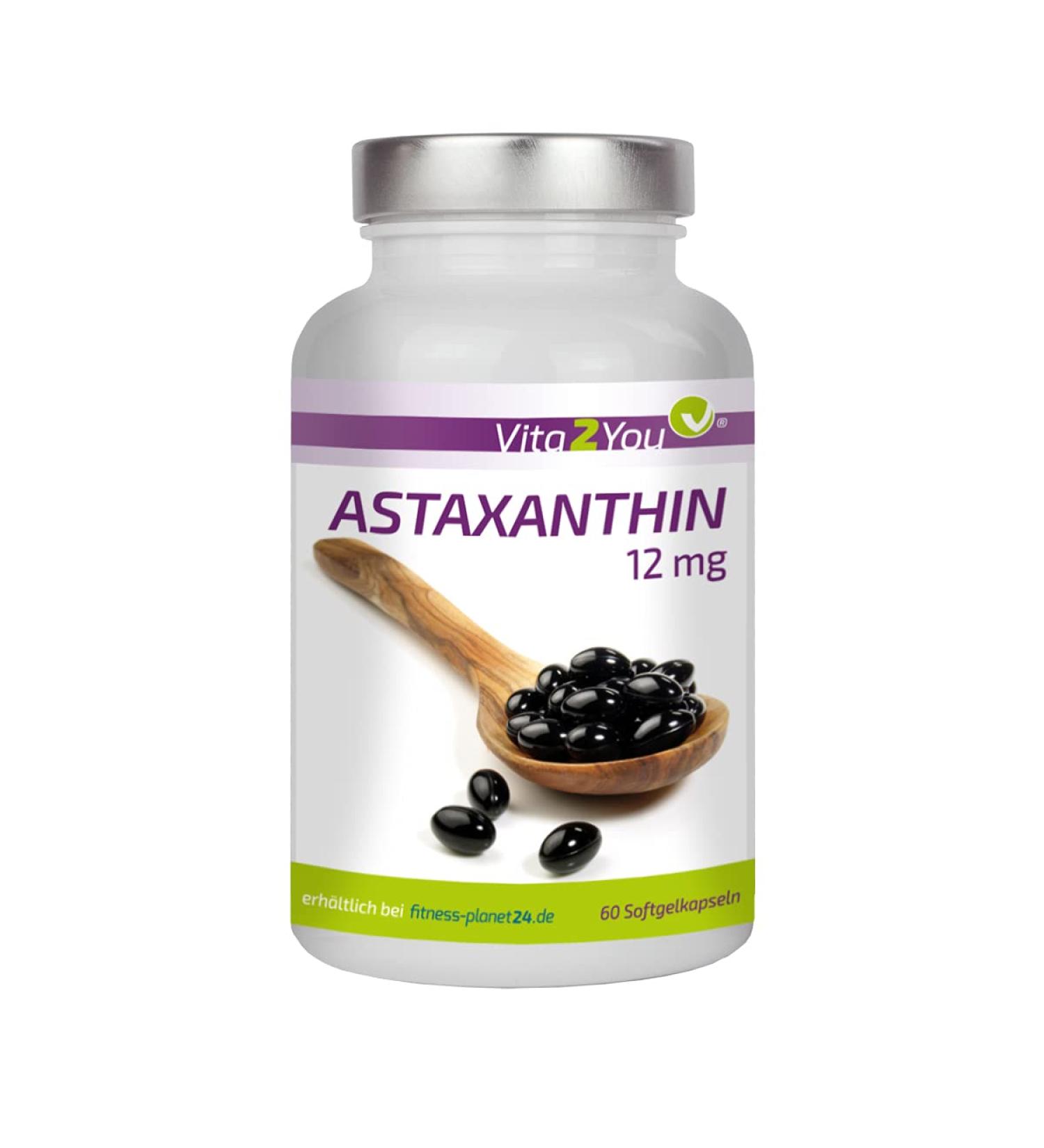 Vita2you Astaxanthin 12mg - Premium 60 Softgel Capsules from Haematococcus Pluvialis - High Dose MCT Oil - 4 Month Supply - Buy Internationally - Buy Online on GoSupps.com