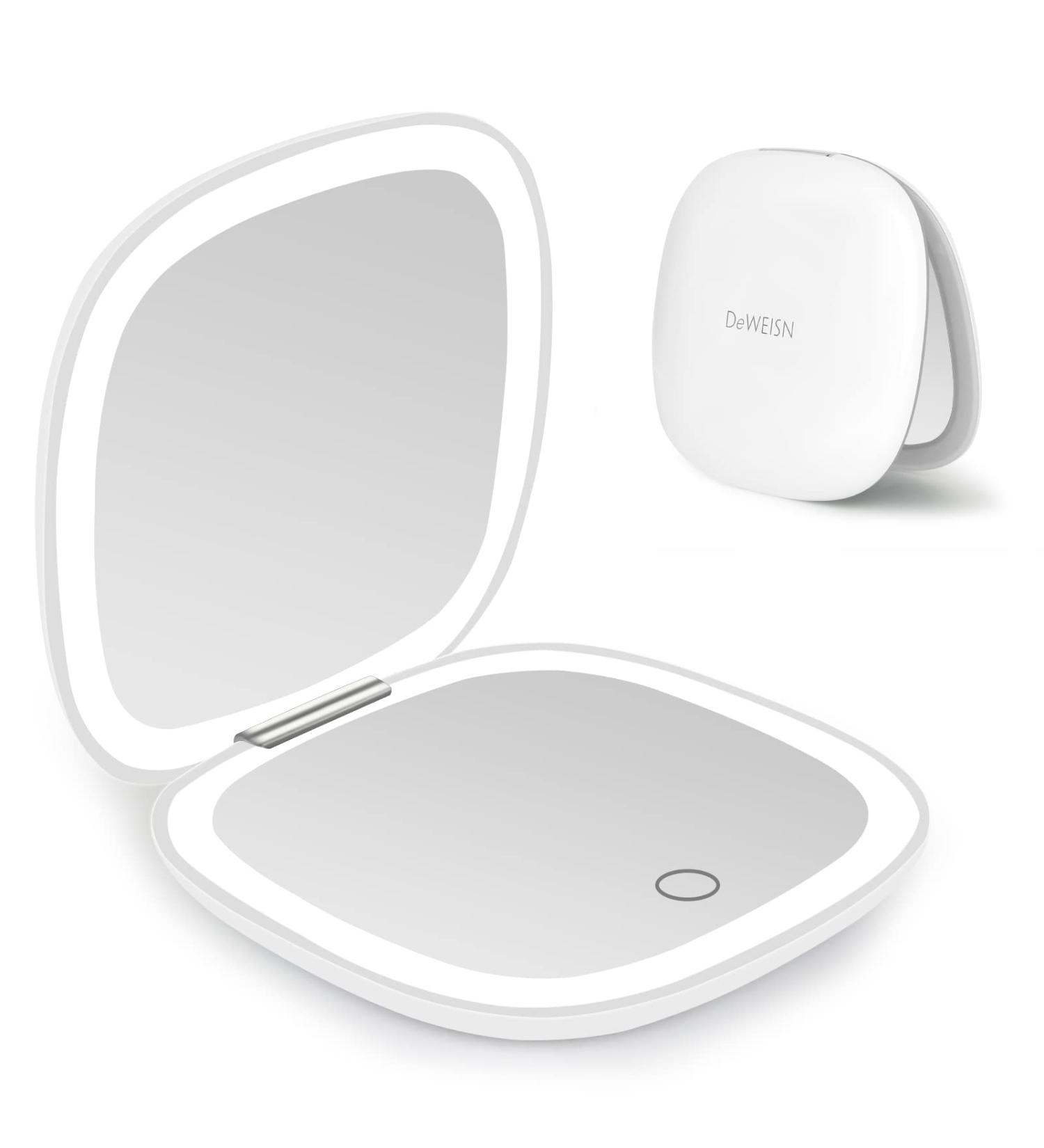 deweisn Compact Lighted Travel Makeup Mirror with 1X/10X Magnification - Dimmable, Portable, USB Charging - White - Buy Online on GoSupps.com