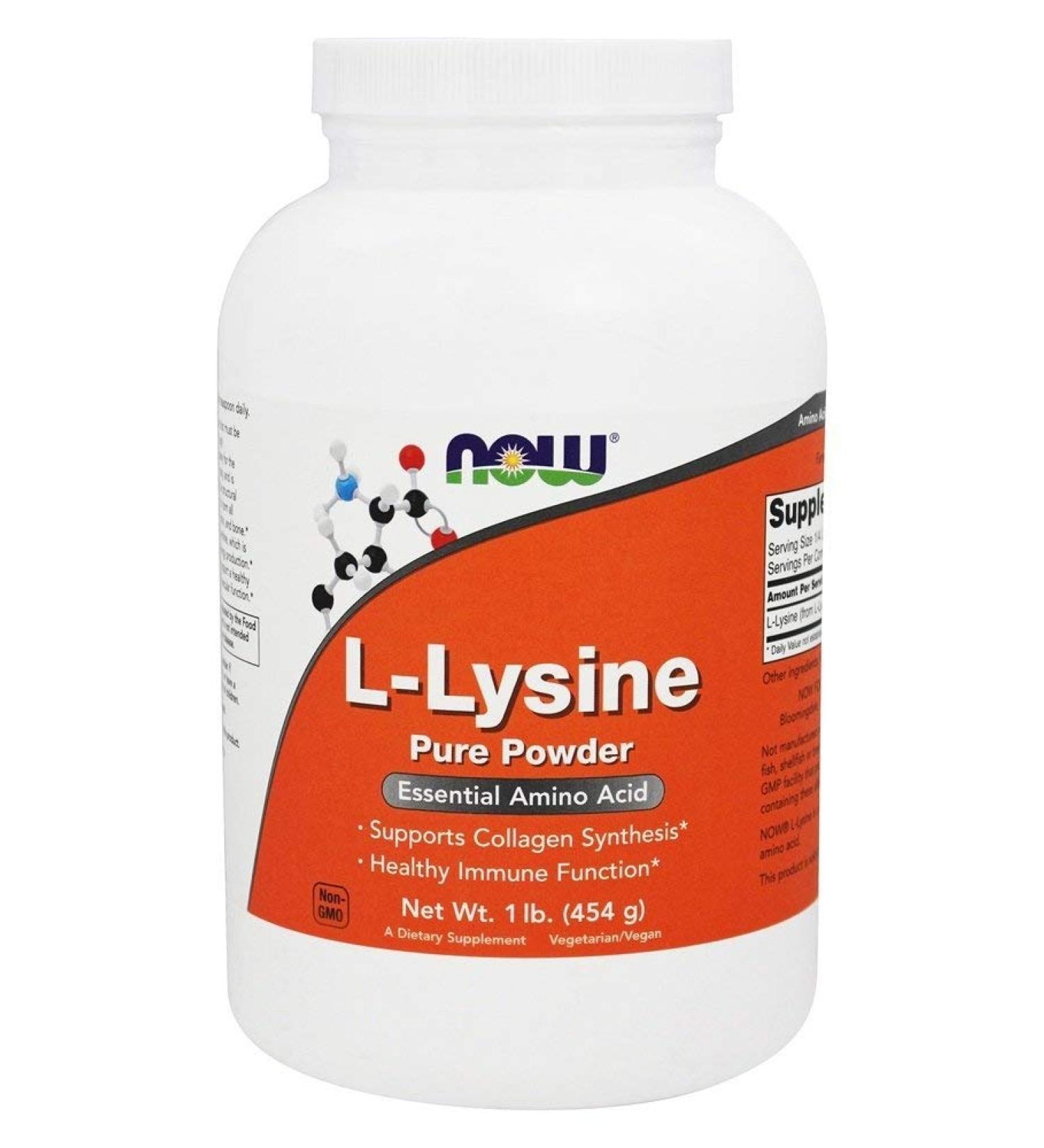 NOW Foods L-Lysine 100% Pure Powder 454g - Premium Amino Acid Supplement for Immune Support & Nutrition - Fast Worldwide Shipping - Buy Online on GoSupps.com
