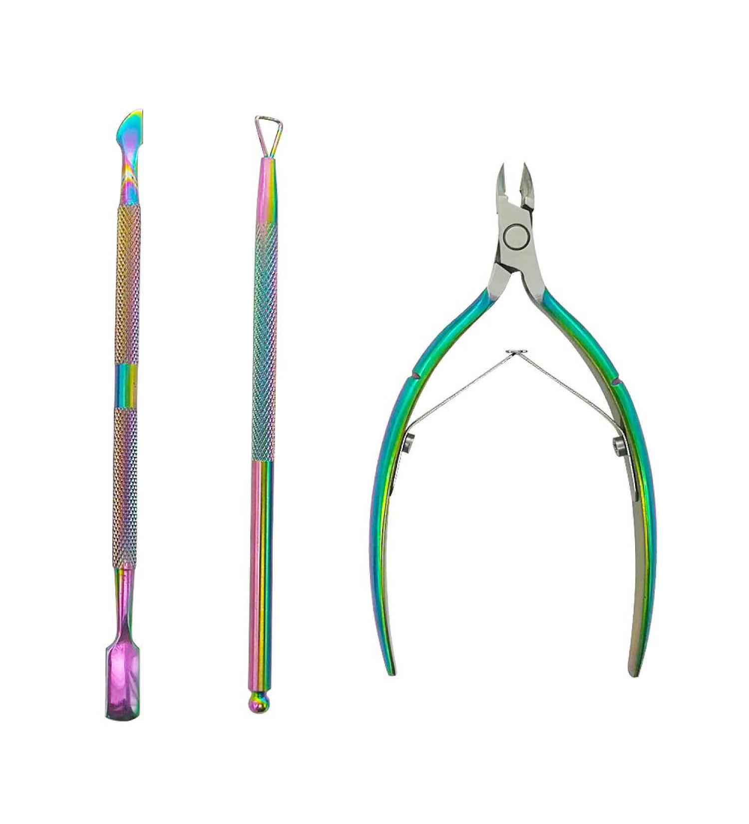 Cuticle Nipper Cuticle Pusher Cuticle Cutter for Precise Dead Skin Remover Pedicure Manicure Nail Art Tools Durable Cuticle Scissors Stainless Steel Rainbow - Buy Online on GoSupps.com