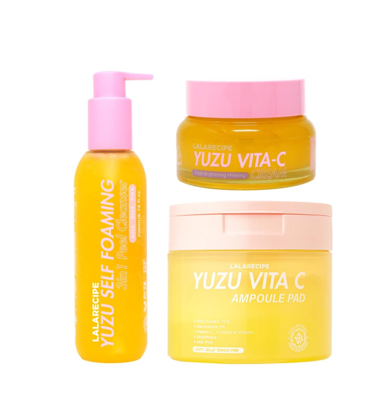 LALARECIPE Yuzu Glow Trio Recipe: Yuzu Cleanser + Yuzu Vita-C Cream + Yuzu Ampoule Pads - Buy Online on GoSupps.com