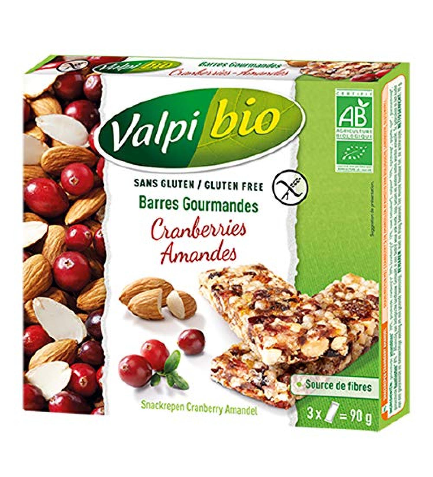 BARRES CRANBERRIES AMANDES BIO 90G VALPIBIO UNIT  - Buy Online on GoSupps.com