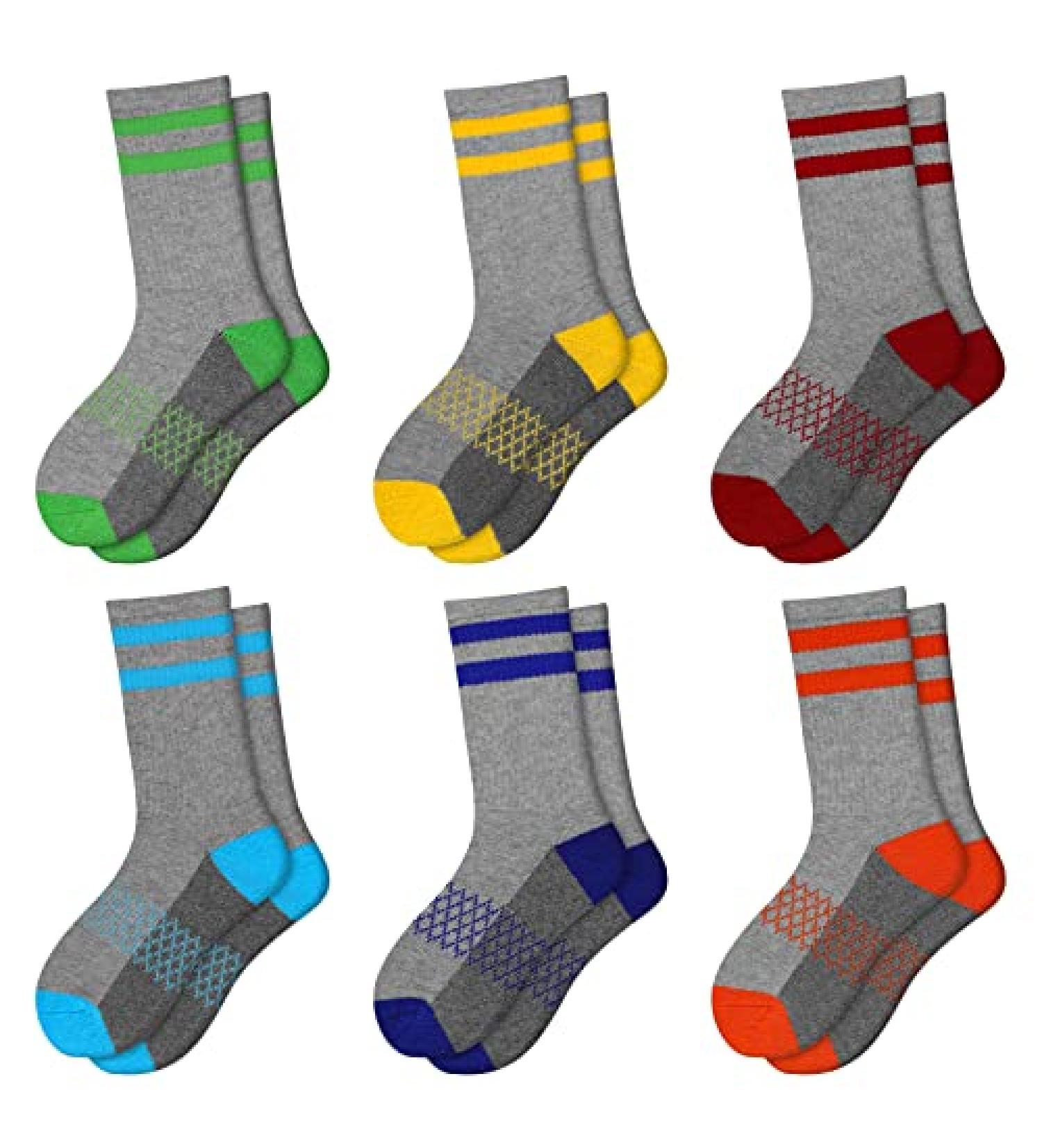 Comfoex Boys Crew Socks - Half Cushioned Athletic Cotton Calf Socks for Kids (4-7 Years) - 6 Pairs Grey - Buy Online on GoSupps.com
