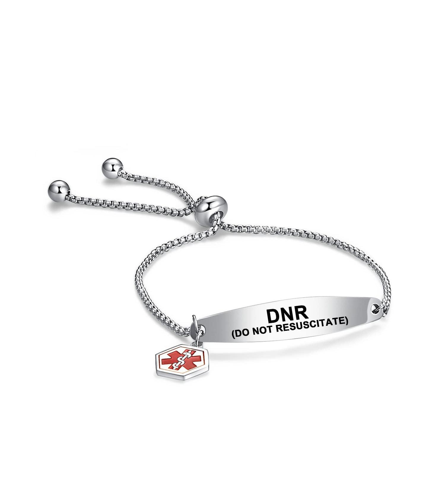 Buy DNR DO NOT RESUSCITATE Medical Alert Bracelet - Adjustable Stainless Steel Engraved ID Wristband for Men & Women | International Shipping Available - Buy Online on GoSupps.com