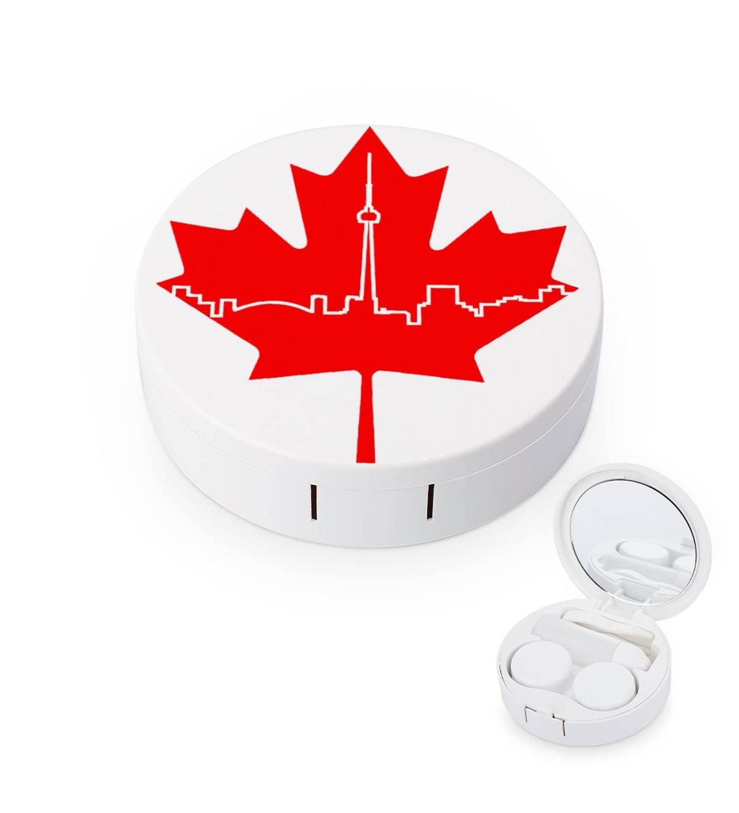 Maple Leaf Skyline Round Case For Contact Lens Kit Storage Box with Mirror Printed - Buy Online on GoSupps.com