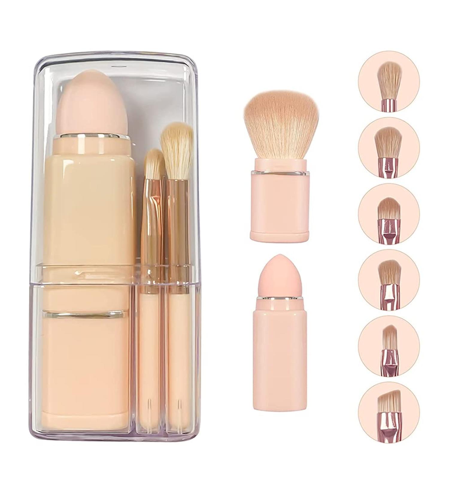 Meecaa 8 in 1 Retractable Blending Makeup Brush Set Concealer Brush Oblique Eyebrow Brush Loose Powder Brush Beauty Sponge Multifunctional Cosmetic Makeup Brushes Portable Facial Powder Eyeshadow Brushes for Travel (Pink) - Buy Online on GoSupps.com