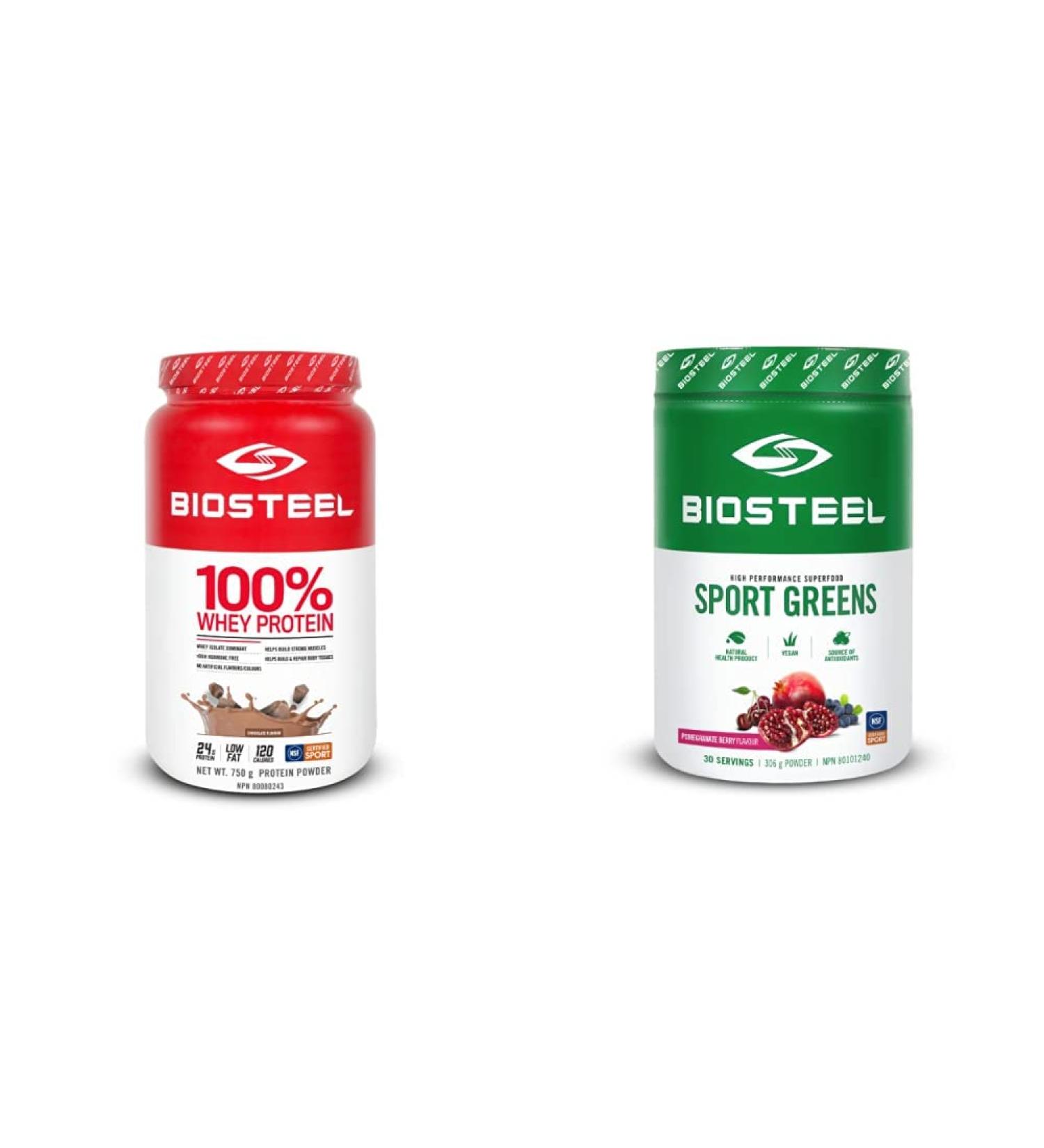 BioSteel 100% Whey Protein Powder (Chocolate) + BioSteel Sport Greens Powder (Pomegranate Berry) Protein Powder + Greens Powder Chocolate 750 g (Pack of 1) - Buy Online on GoSupps.com