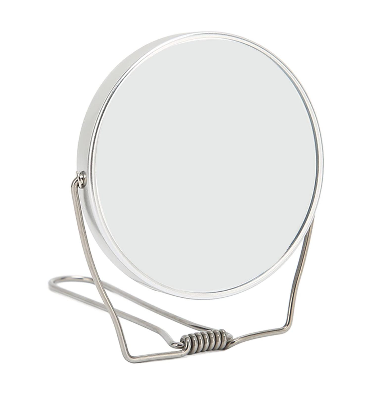 Mini 360 Aluminum Frame Silver Vanity Mirror with Stand - Ideal for Office, Dormitory, Women and Men - Buy Online on GoSupps.com