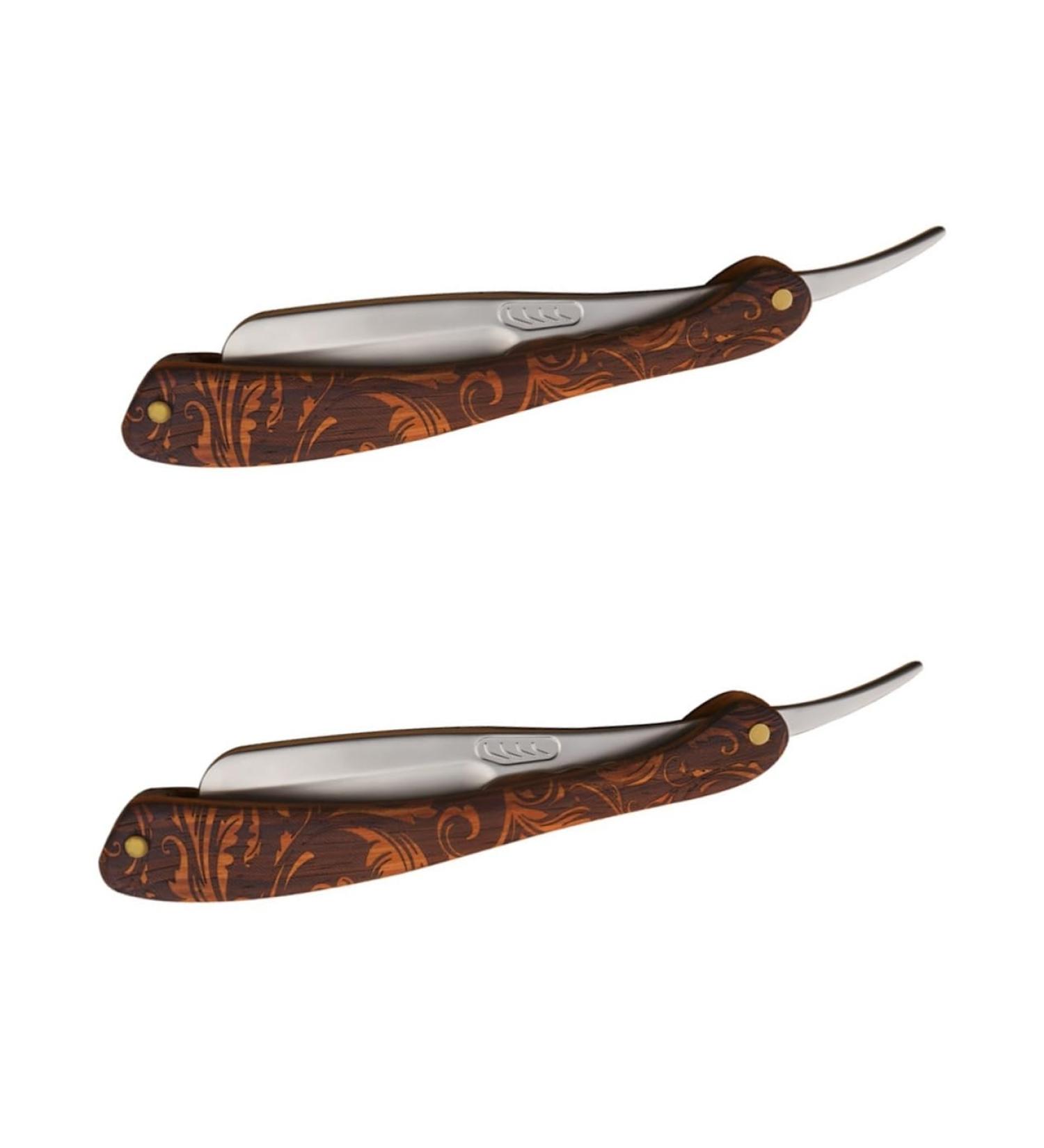 Minkissy 2-Pack Stainless Steel Folding Safety Razor & Hairdresser Knife | Premium Straight Shave & Foldable Blades for Hair Cutting - Buy Online on GoSupps.com