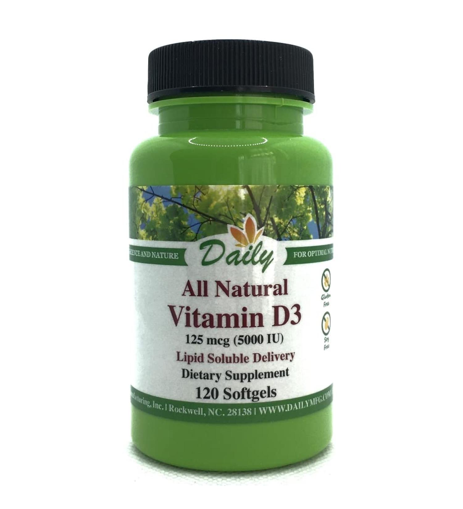 Daily Manufacturing Vitamin D3 5000 IU (125 mcg) Softgels - Buy Online on GoSupps.com
