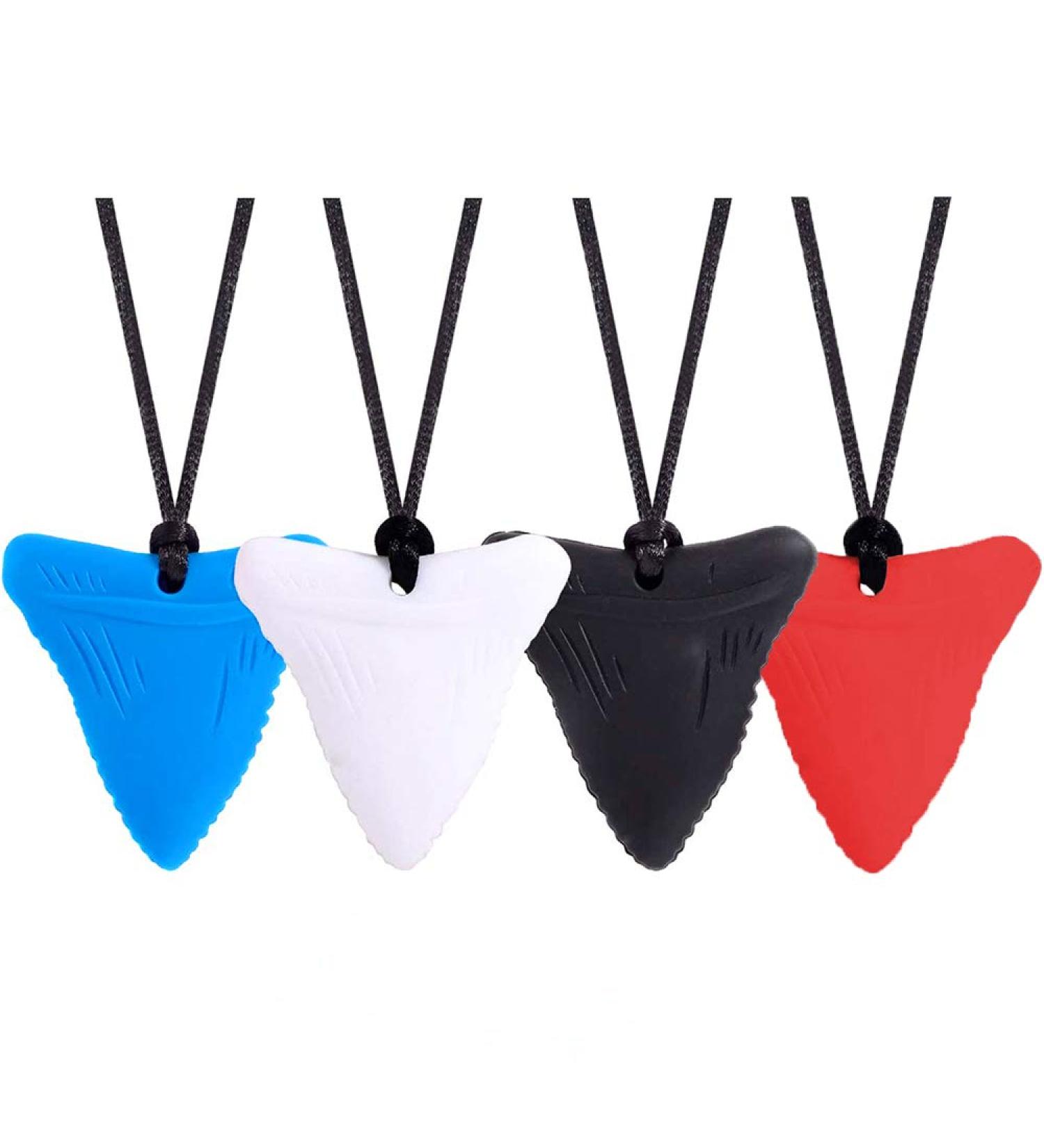 Shark Tooth Chew Necklace Set for Nail Biting & Teething - 4 PCS | Kids & Adults Therapy Tool for Autism & Sensory Chewing Needs - Buy Online on GoSupps.com