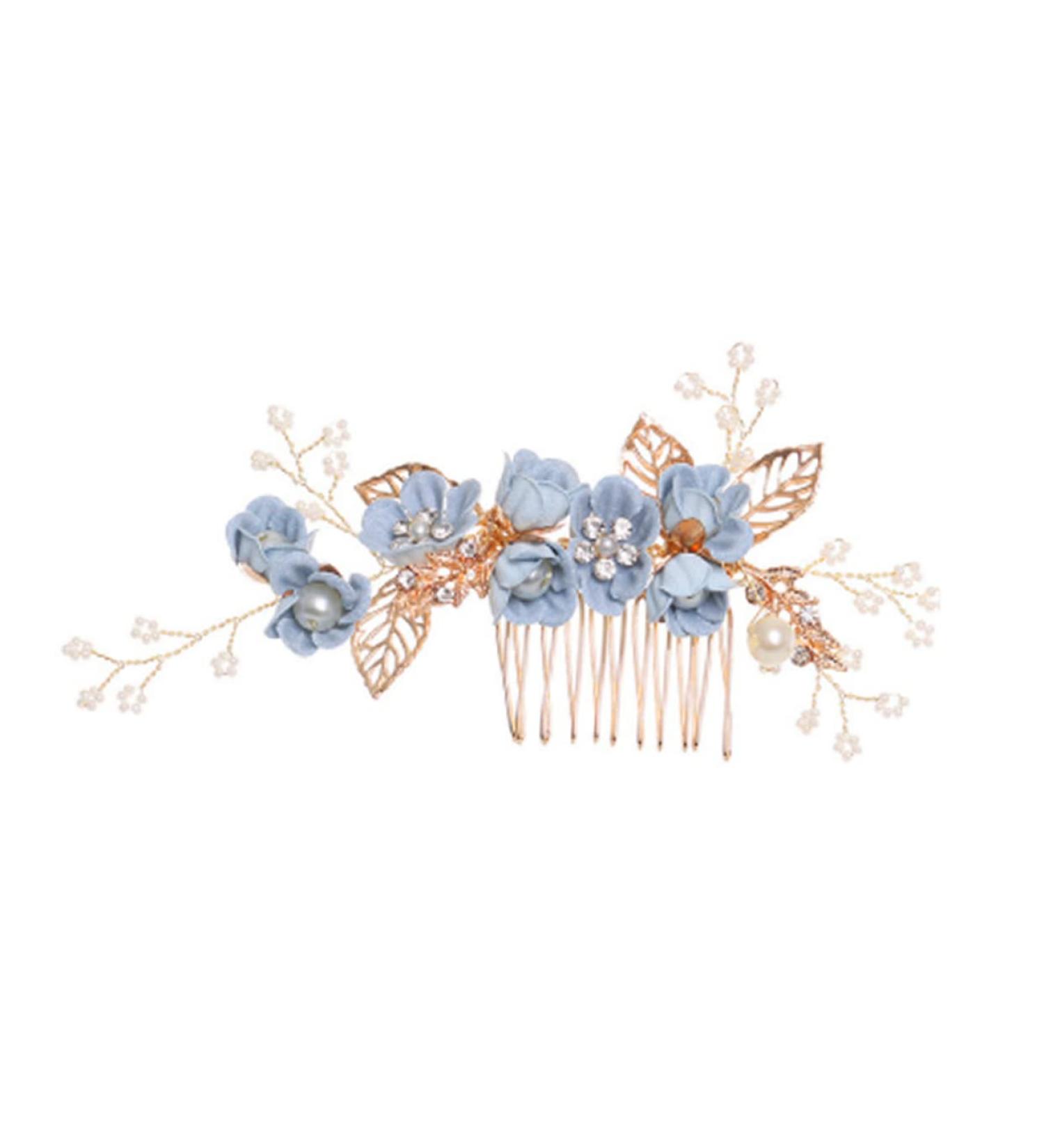 Shop Minkissy Gold Wedding Hair Comb with Blue Rhinestones Perfect Side Clip for Brides & Bridesmaids - Buy Online on GoSupps.com