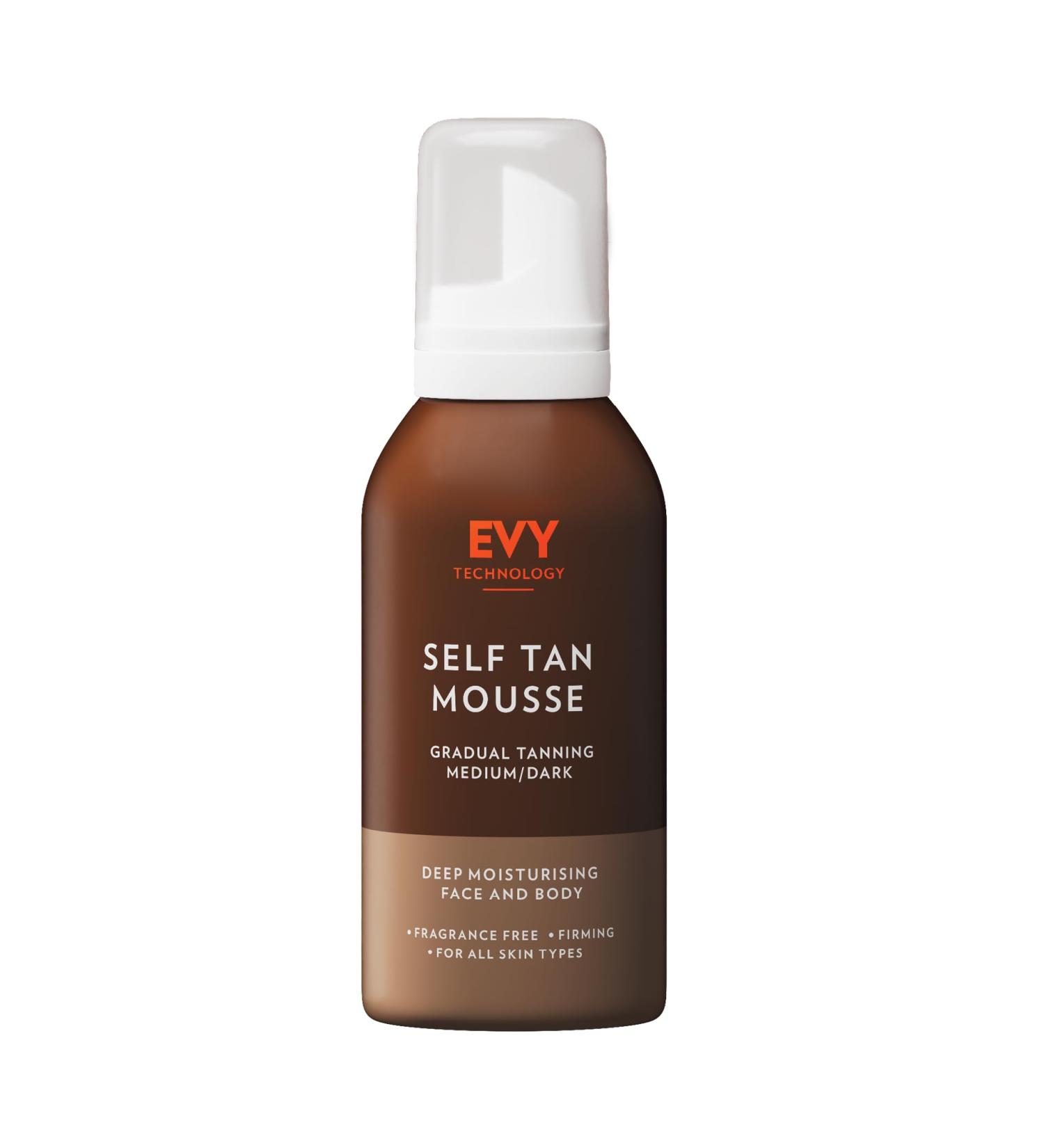 EVY Self Tanning Face & Body Mousse - Natural Medium Dark Long Lasting Tan Moisturizing Fragrance Free Vegan - Buy Online on GoSupps.com