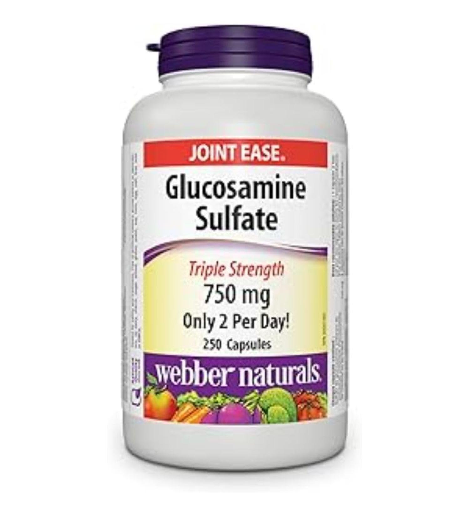 Webber Naturals Glucosamine Sulfate Triple Strength 250 Capsules Helps Relieve Joint Pain Associated with Osteoarthritis Non-GMO Gluten and Dairy Free - Buy Online on GoSupps.com