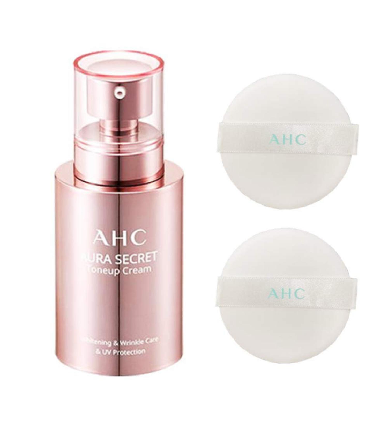 AHC Aura Secret ToneUp Cream 50ml + Natural Perfection Suncushion Puff Set | UV Protection SPF30/PA - Buy Online on GoSupps.com