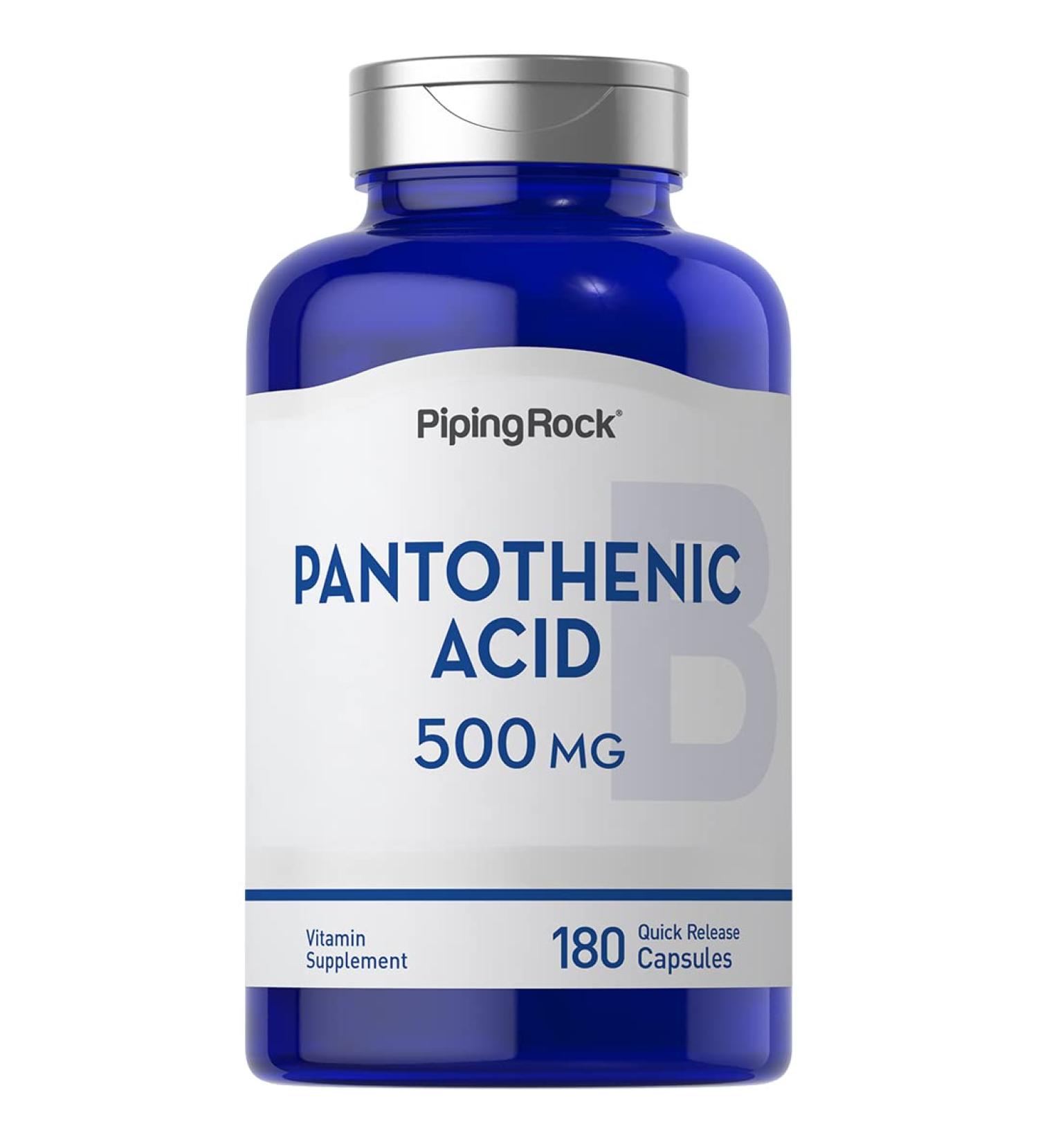Piping Rock Pantothenic Acid 500mg | 180 Capsules - Non-GMO & Gluten-Free Supplement - Buy Online on GoSupps.com