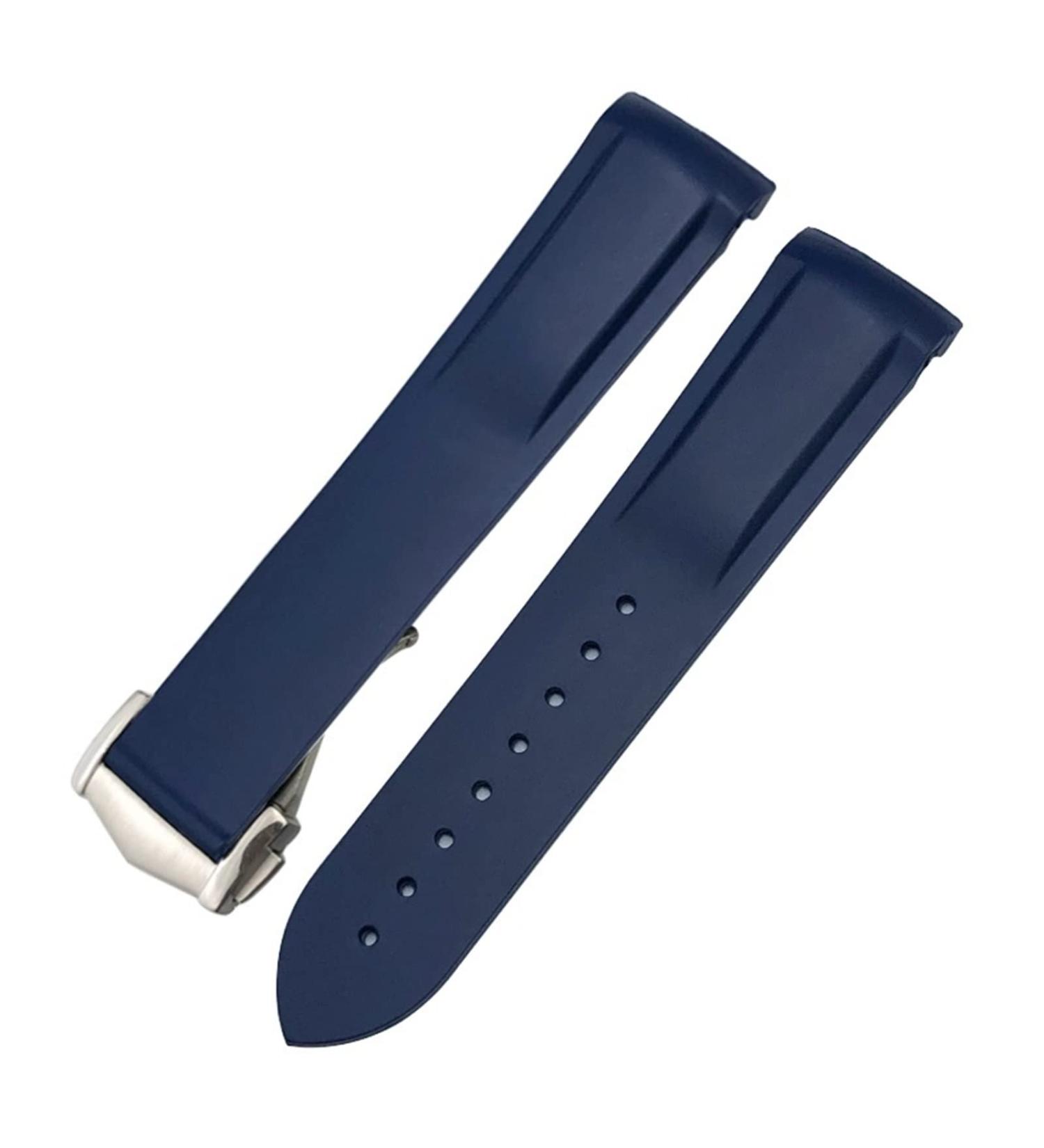 TWRQA 22mm Curved Rubber Strap for Omega Speedmaster & Seamaster 300 - Blue with Golden Buckle | International Shipping - Buy Online on GoSupps.com