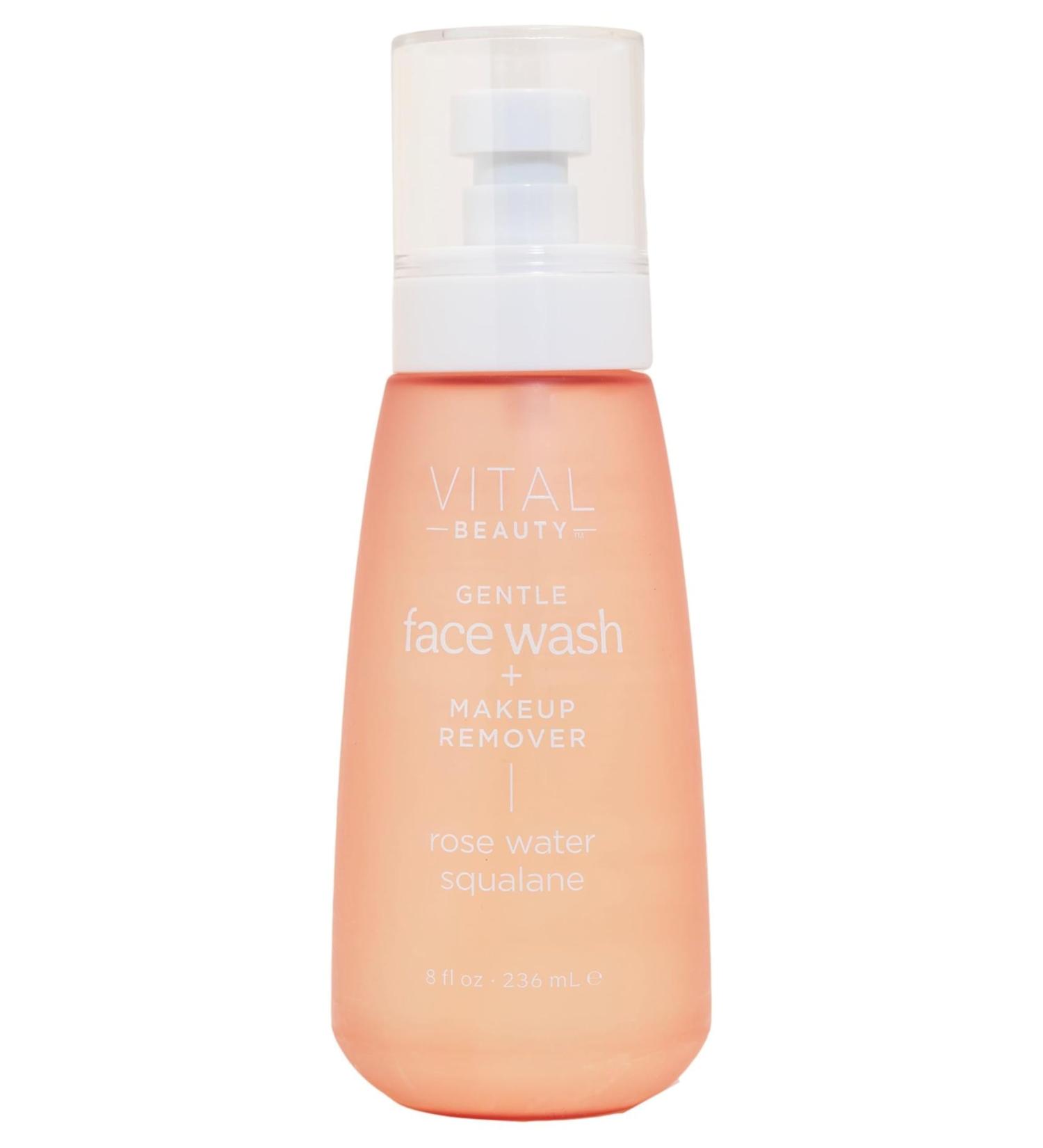 Vital Beauty Gentle Face Wash + Makeup Remover Rose Water & Squalane | Cleanser for Soft Balanced Skin | Cruelty-Free Daily Facial Cleanser 8 Fl Oz