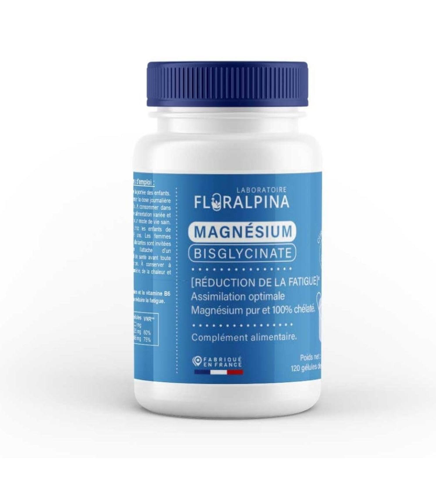 Magnesium Bisglycinate with Vitamin B6-120 Capsules | Highly Assimilable Anti-Fatigue and Relaxation | Nervous and Muscular System Support | Natural Food Supplement Made in France - Buy Online on GoSupps.com