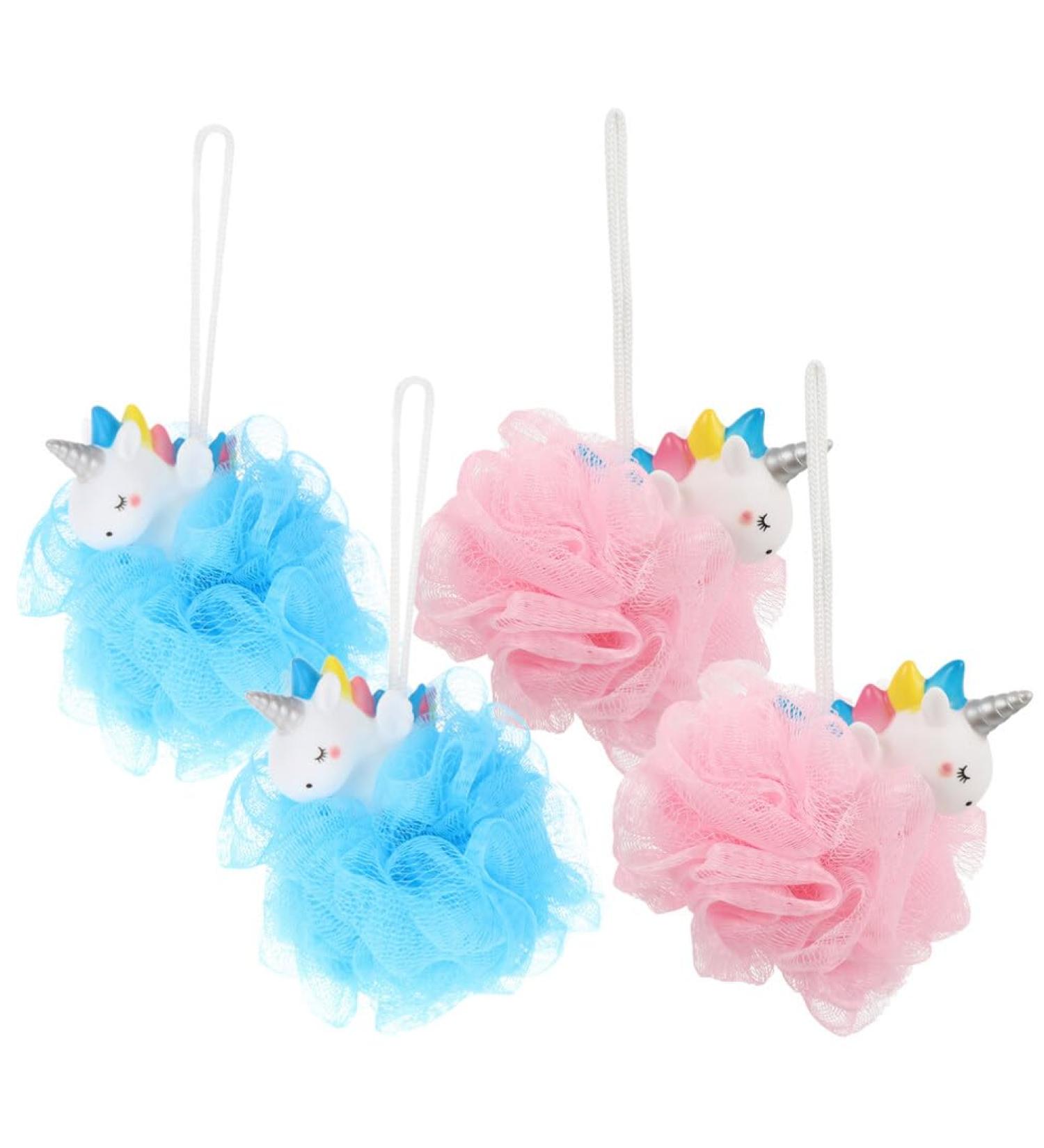 Baluue 4Pcs Unicorn Loofahs - Kids Bath Sponges & Animal Shower Poufs for Fun Bath Time - Buy Online on GoSupps.com