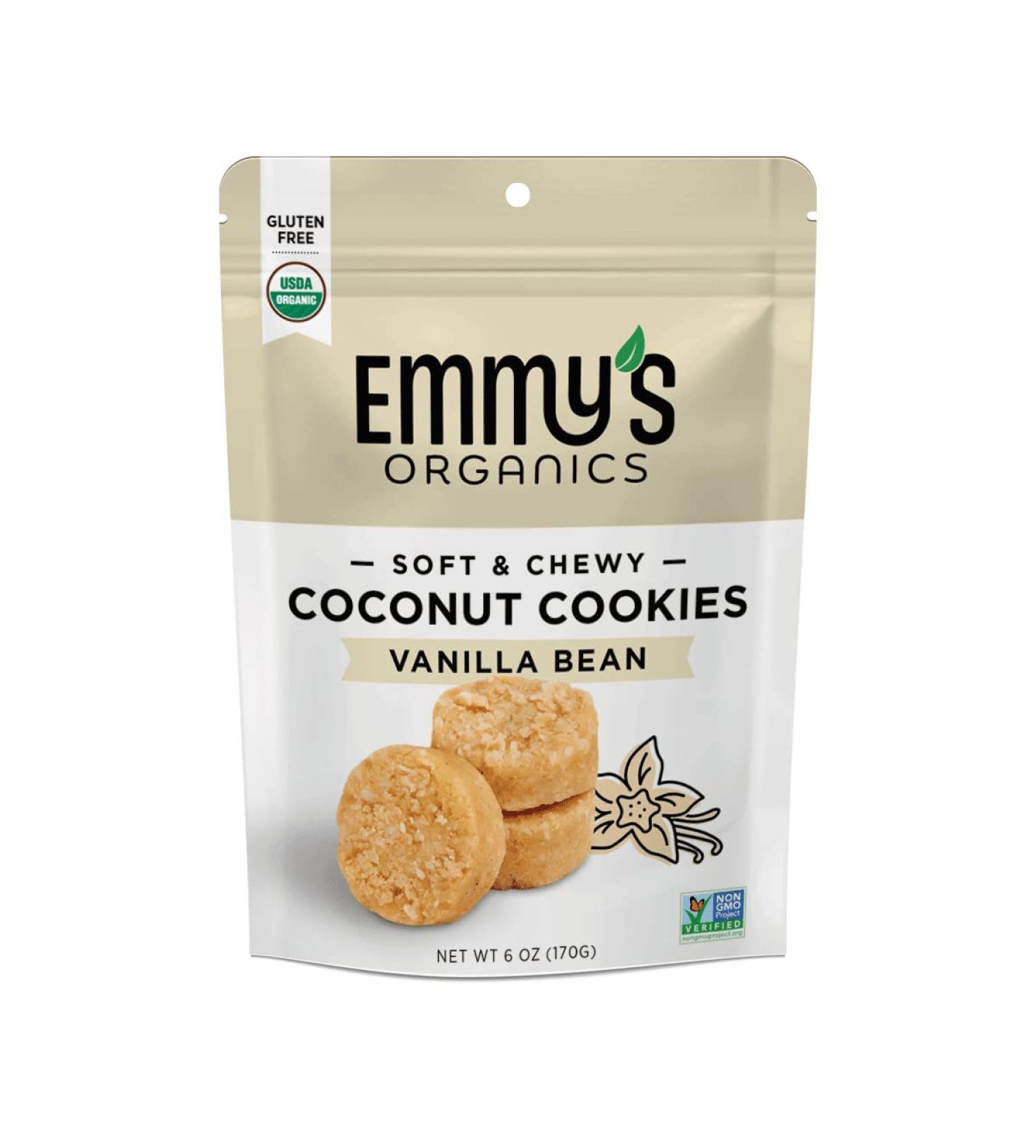Emmy's Organics Coconut Cookies Vanilla Bean 6 oz (Pack of 4) | Gluten-Free Vegan Paleo-Friendly Organic Snack - Buy Online on GoSupps.com