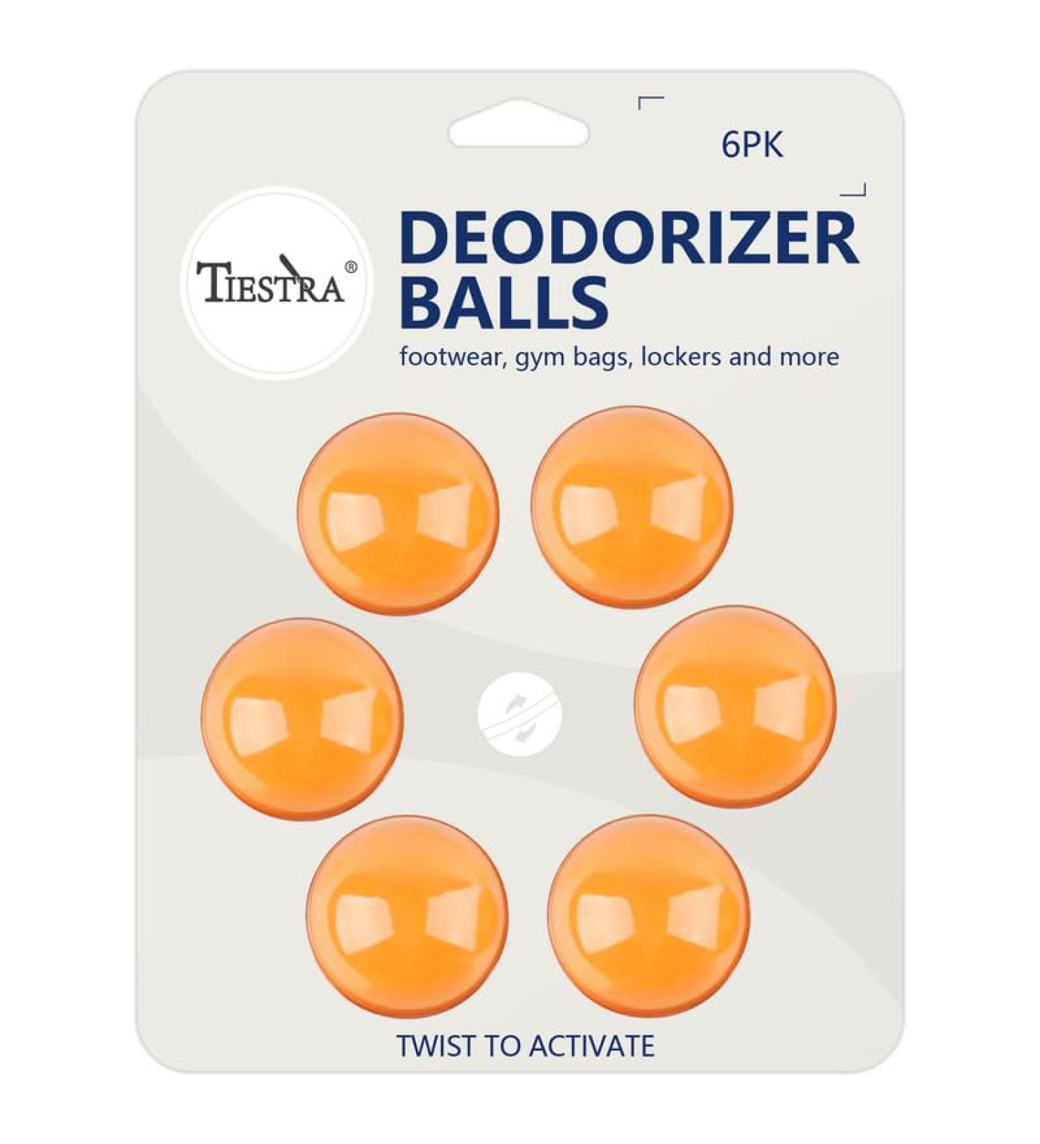 TIESTRA Shoe Deodorizer Balls 6 Pack-Reusable Shoe Fresheners-Fresh Scent for Sport Shoes Bags and Locker Orange/Citrus - Buy Online on GoSupps.com