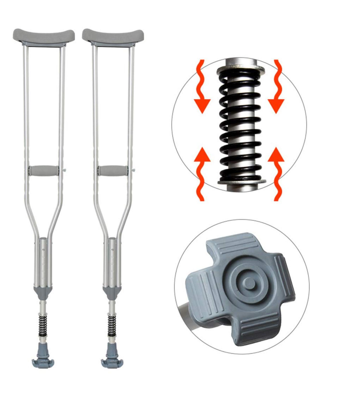 Underarm Crutches with Damping Spring Comfortable Medical Adult Crutch with Double Shock Absorber Height Adjustable Antiskid Foot Pad Surprise Gift - Buy Online on GoSupps.com
