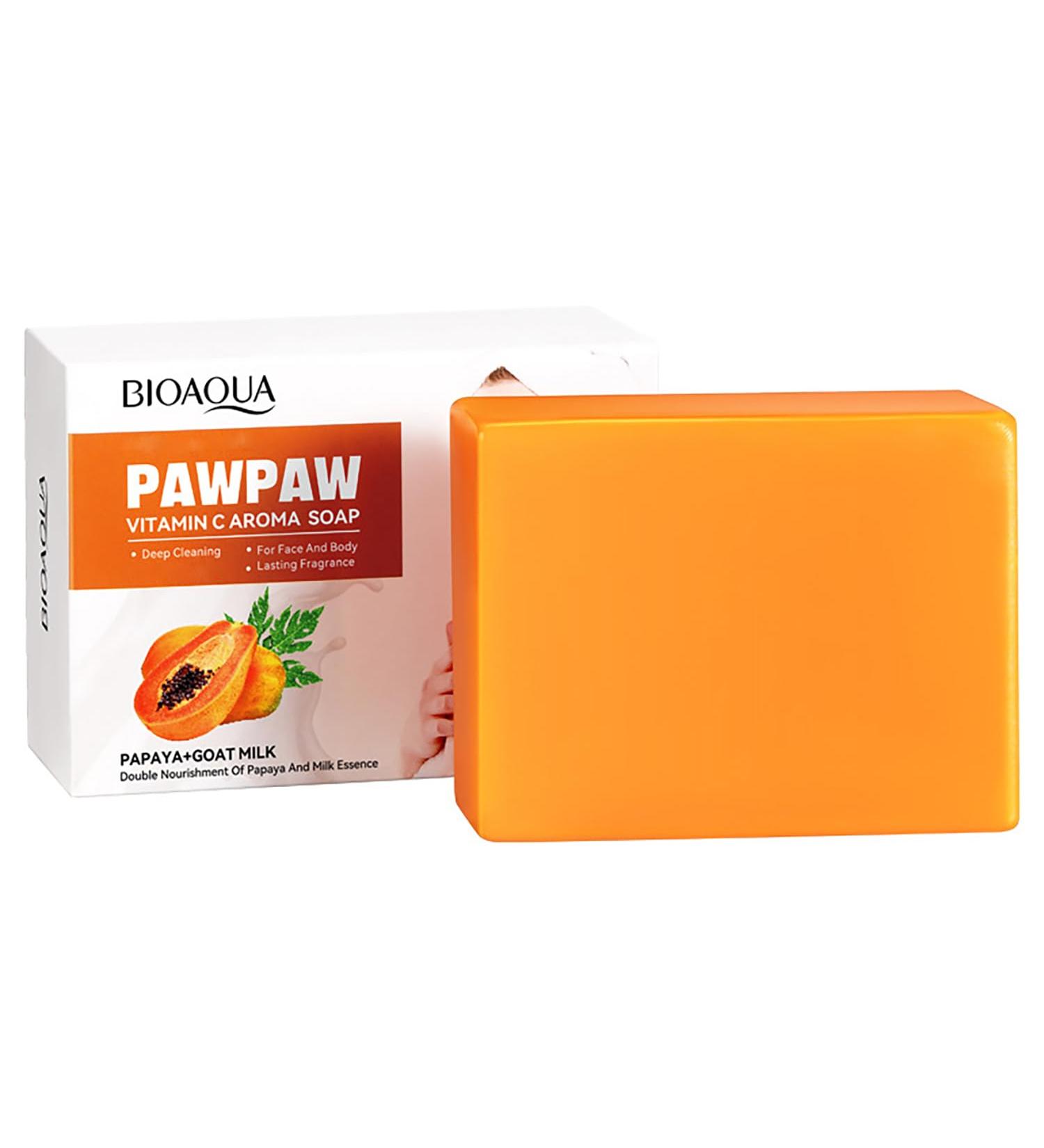 BIOAQUA Pawpaw Vitamin C Papaya Goat Milk Soap - Deep Clean & Nourish Skin | 100g Face & Body Care - Buy Online on GoSupps.com