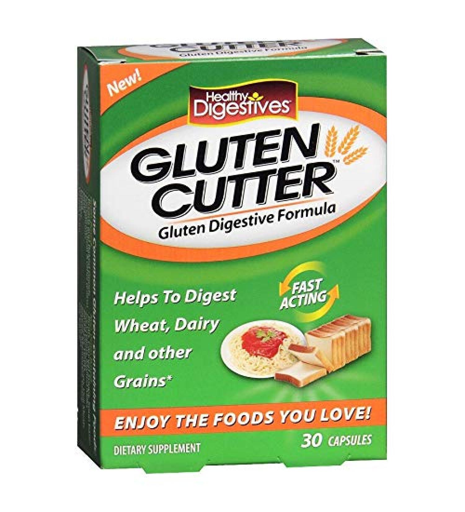 Healthy Natural Systems Healthy Digestives Gluten Cutter - Gluten Digestive Formula Dietary Supplement - Helps Digest Wheat Dairy and Other Grains - 30 Servings Capsules - FAST ACTING