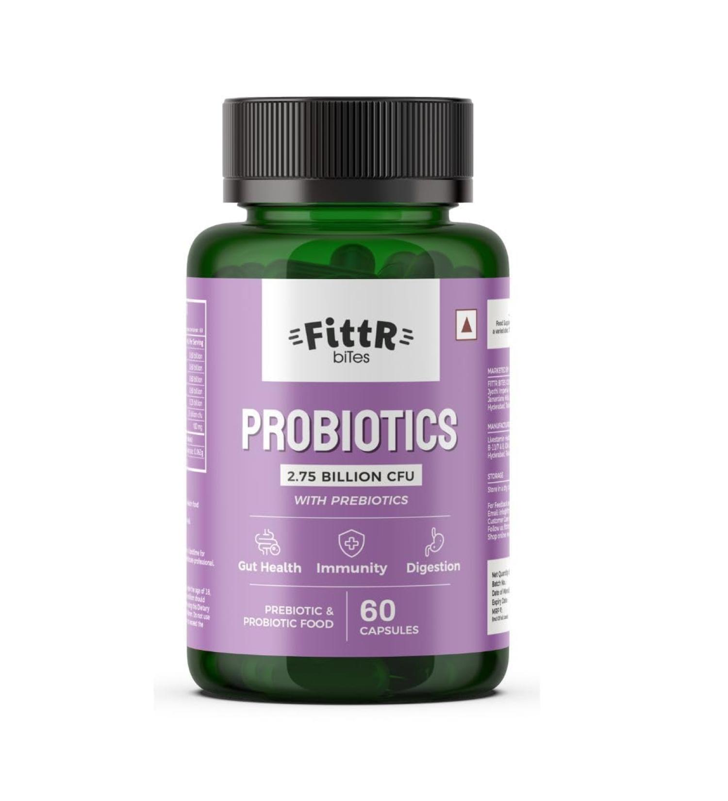 Probiotics Supplement with Prebiotics Supports Digestion Lactobacillus Bacteria for Gut Digestive Health for Men & Women Single pack (60 Capsules) - Buy Online on GoSupps.com