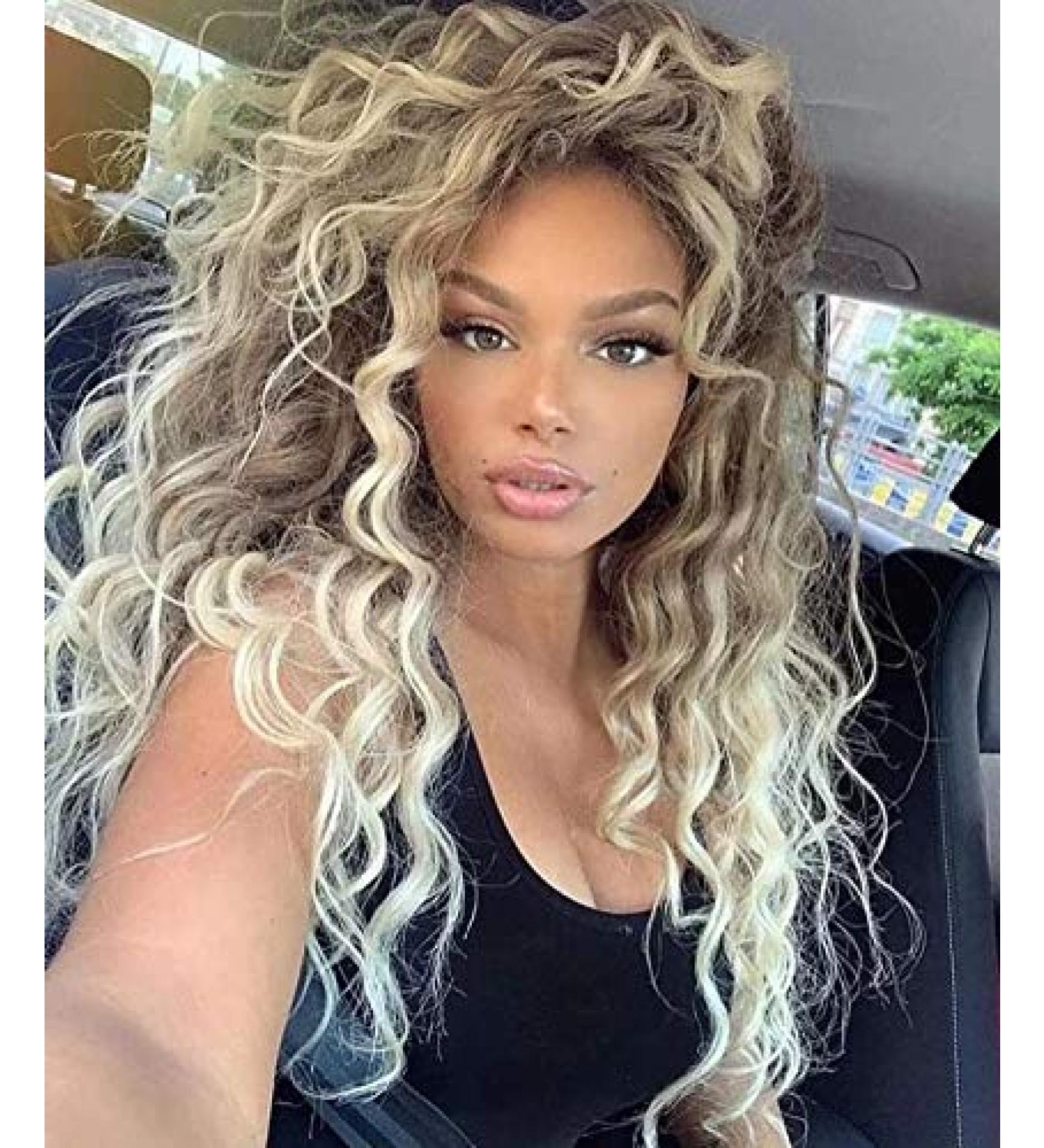 GNIMEGIL Long Curly Wavy Ombre Blonde Wig for Women - High Quality Heat Resistant Synthetic Hair for Christmas Costumes & Daily Use - Buy Online on GoSupps.com