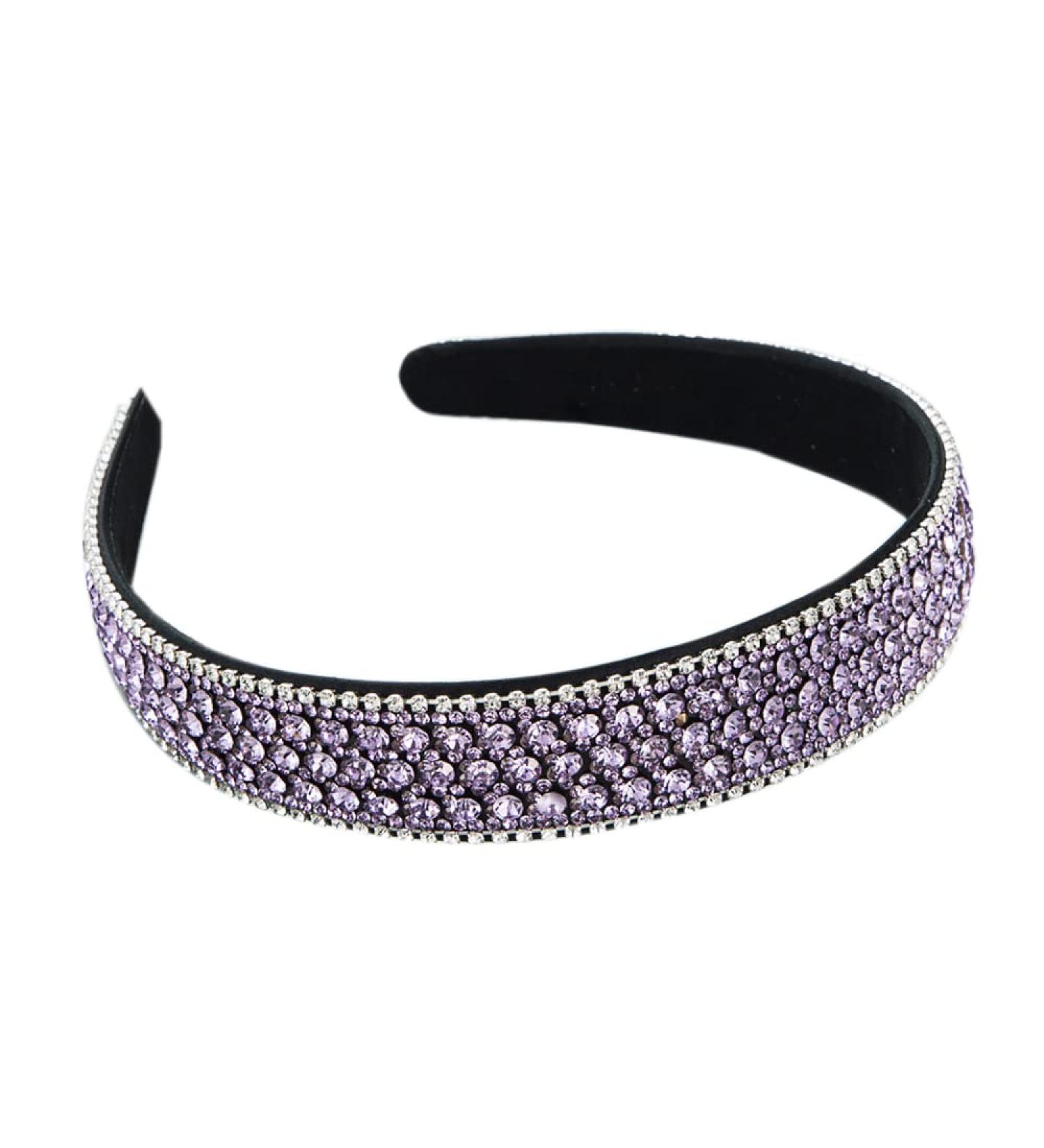 Rhinestone Headband Wide Padded Hairband Crystal Bead Embellished Headbands Bling Glitter Headband for Women Girls (CPurpleCrystal) - Buy Online on GoSupps.com