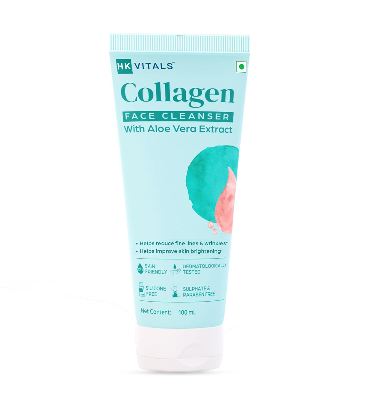 Buy HealthKart Collagen Face Cleanser with Aloe Vera Extract - Reduces Fine Lines & Wrinkles | 100ml | All Skin Types - International Shipping Available - Buy Online on GoSupps.com