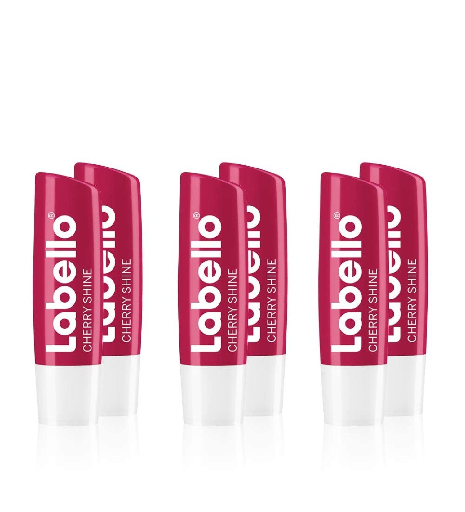 Labello Cherry Shine Lip Care Stick 6-Pack | 4.8g Each | Non-Mineral Oil Red Tint & Cherry Aroma - Buy Online on GoSupps.com