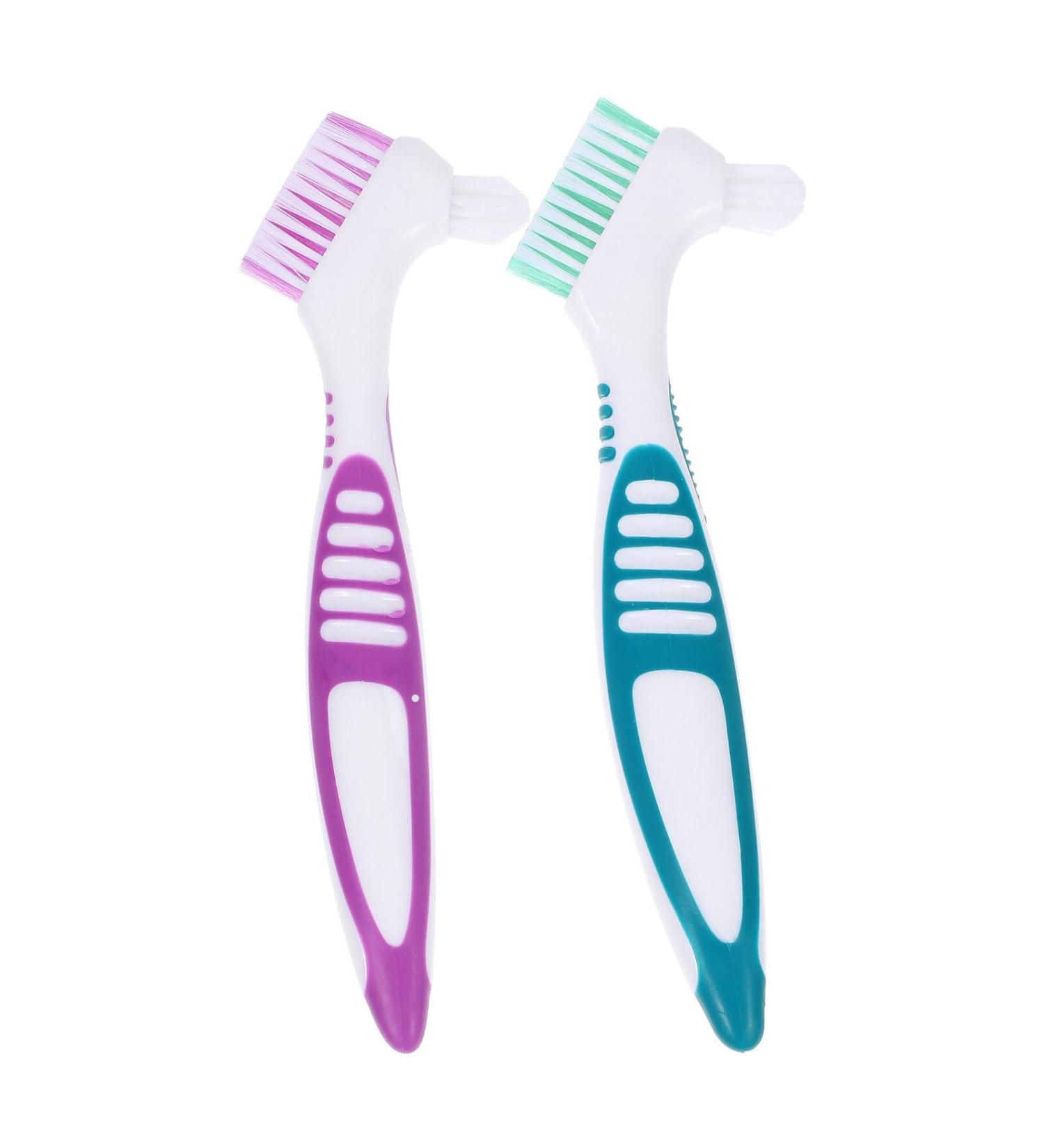 Ipetboom Prosthesis Cleaning Brush - 2-Piece Portable Tool for Care of Artificial Teeth - Green & Purple - Buy Online on GoSupps.com